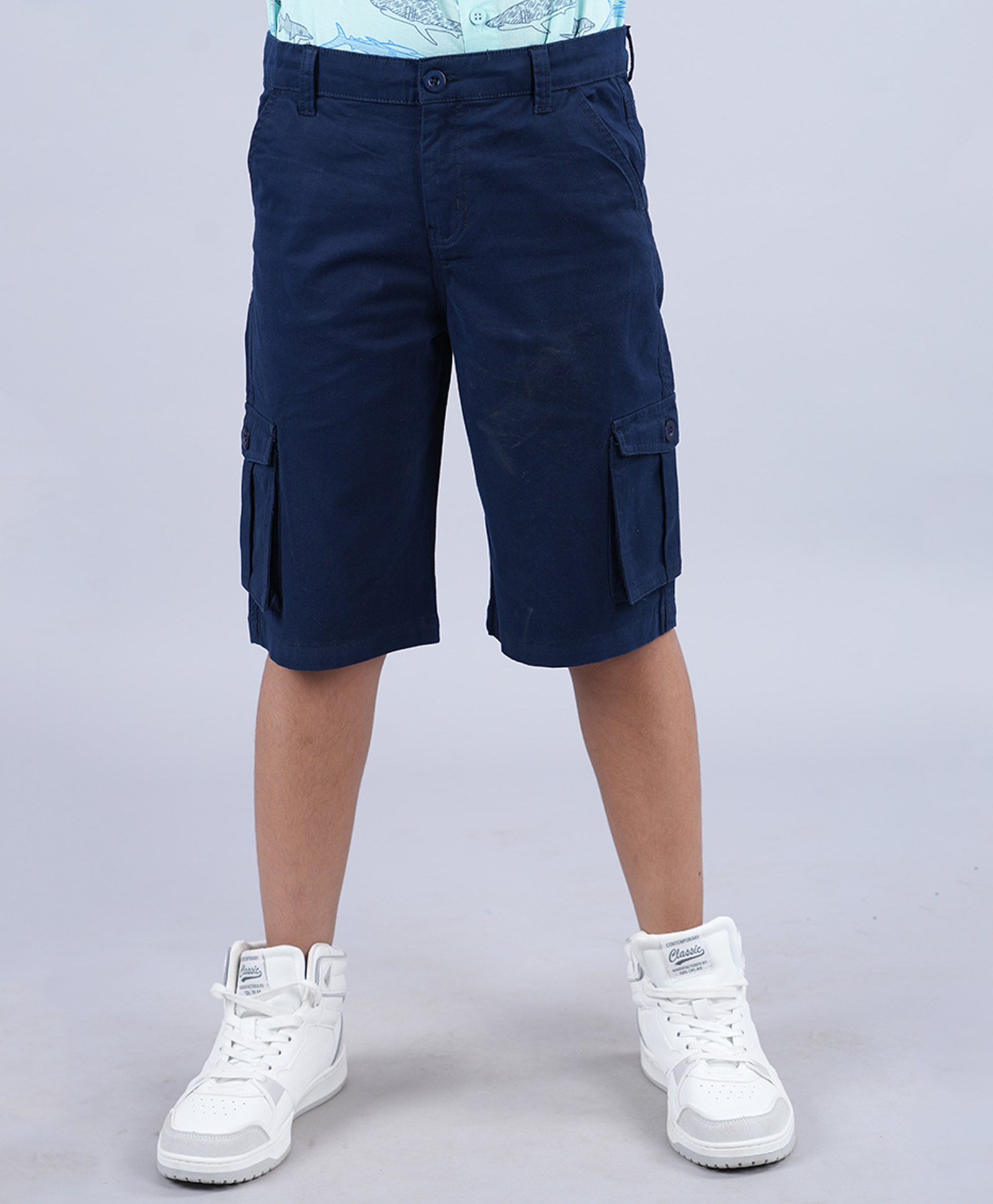 Kiddopanti Cotton Lycra Solid Shorts - Navy Blue-picture-15