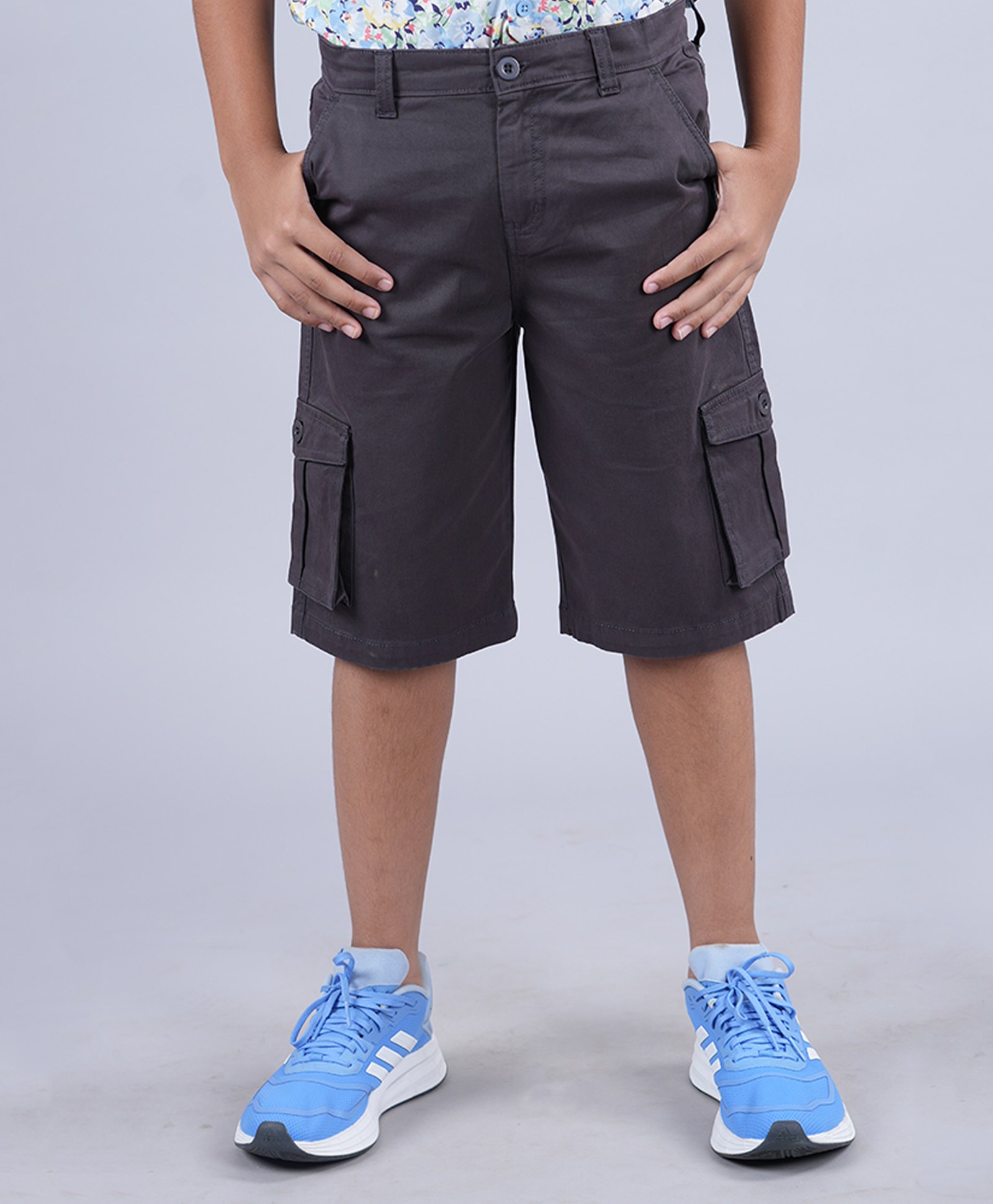 Kiddopanti Cotton Lycra Solid Shorts - Grey-picture-26
