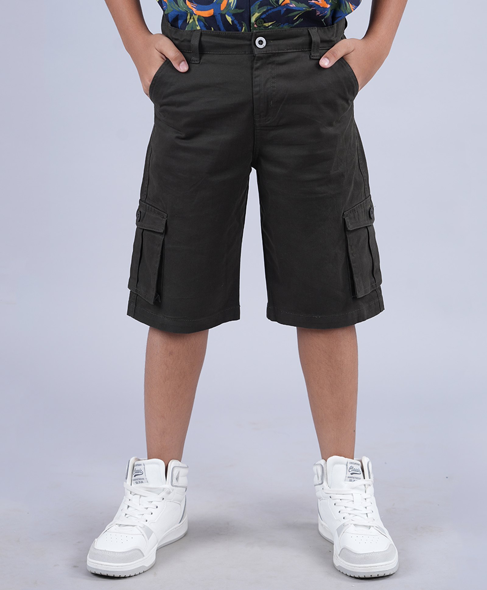 Kiddopanti Cotton Lycra Solid Shorts - Military Green-picture-25