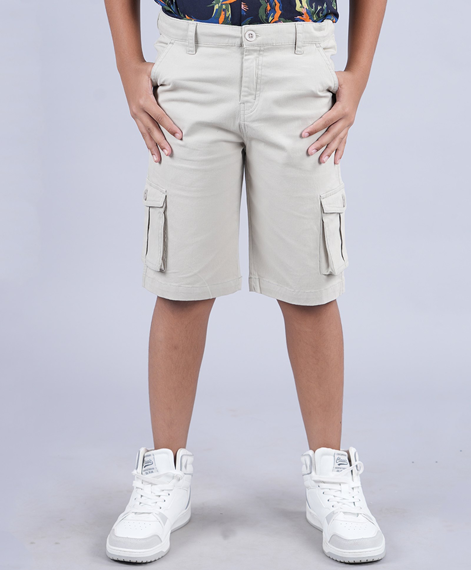 Kiddopanti Cotton Lycra Solid Shorts - Beige-picture-23
