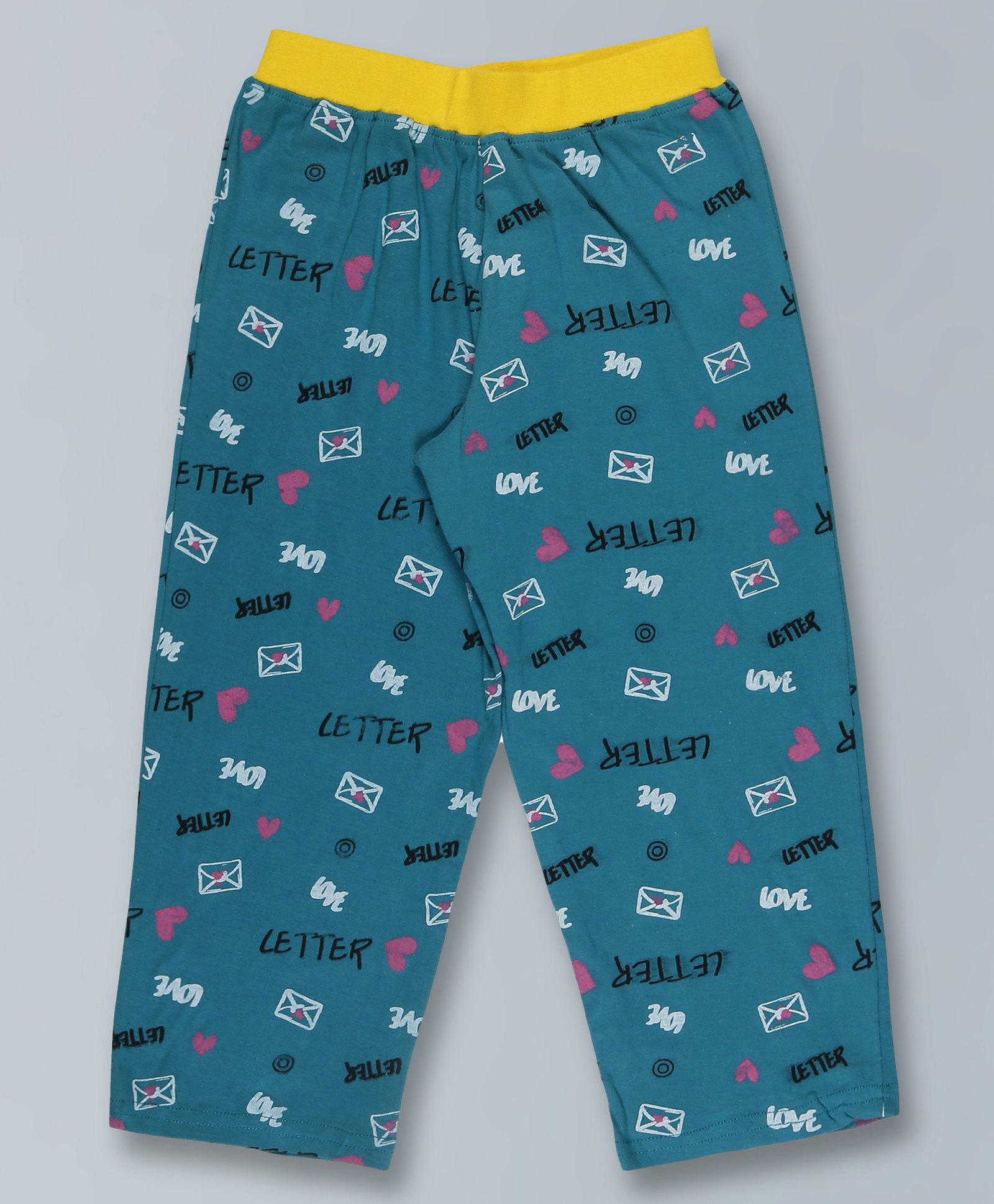 Kiddopanti Hearts & Love Text Printed Pajama Pant - Teal Blue-picture-17