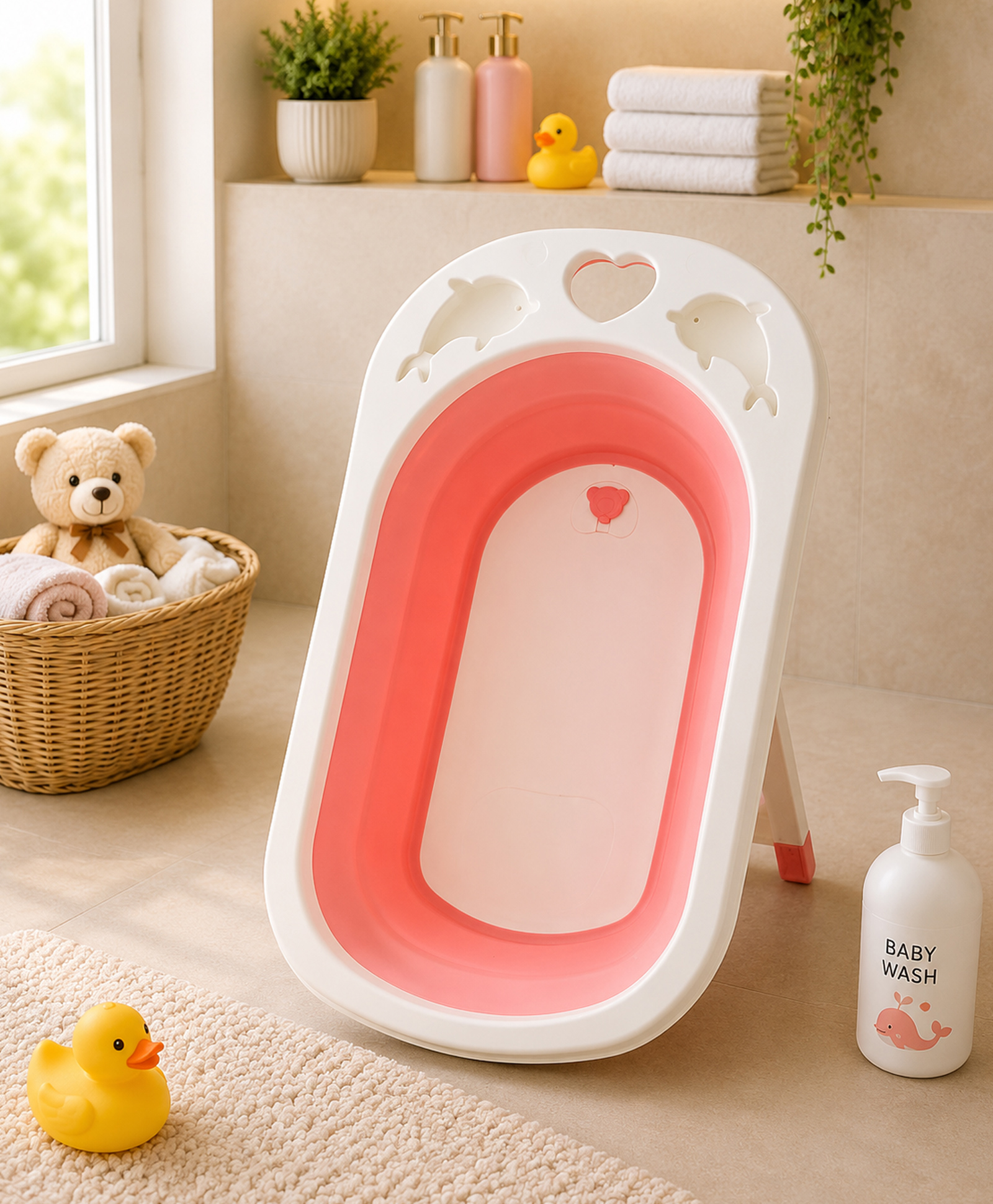 fab n funky Folding Baby Bath Tub with Drain Plug - Pink-picture-15