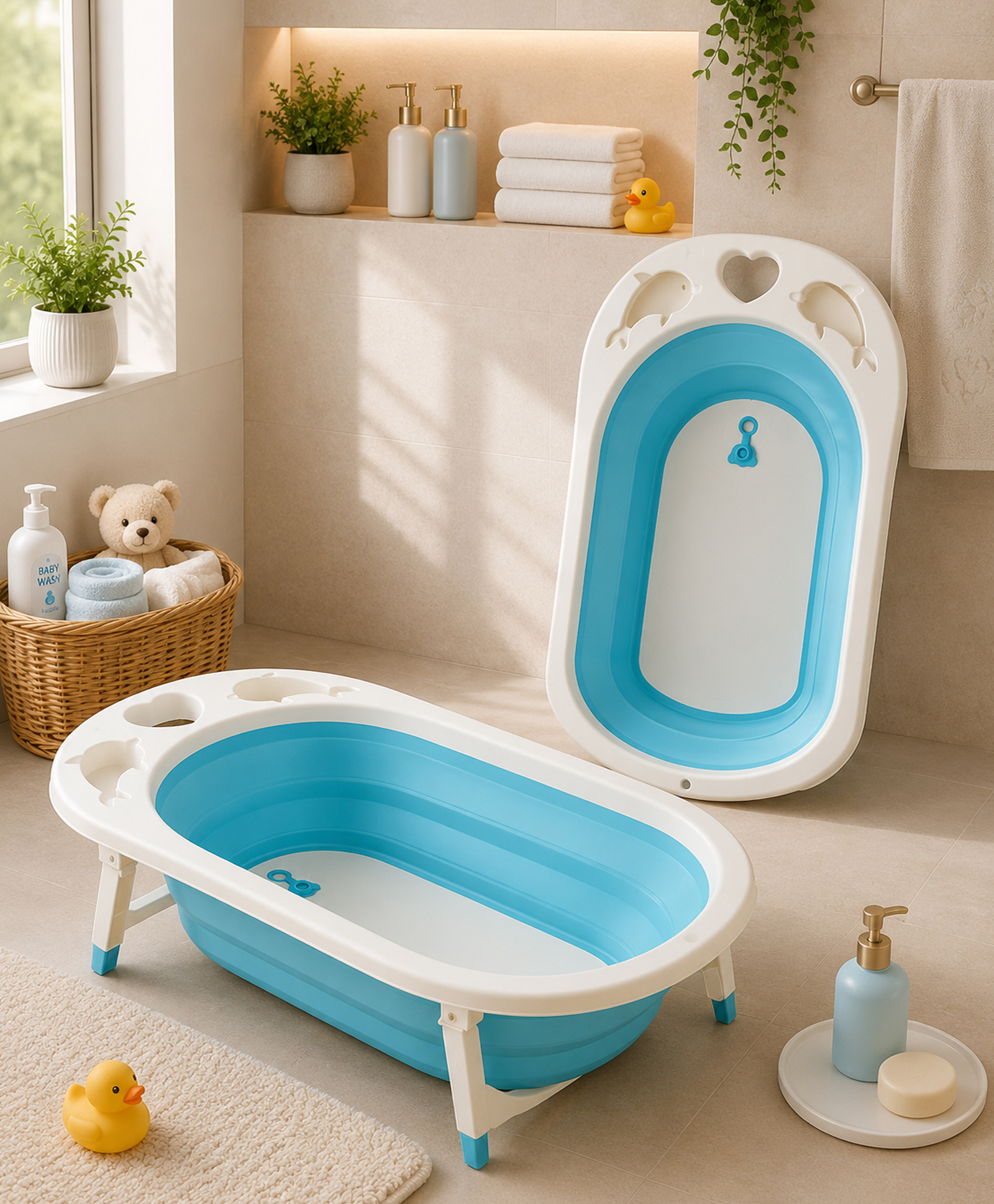 Fab N Funky Folding Baby Bath Tub with Drain Plug - Blue-picture-27