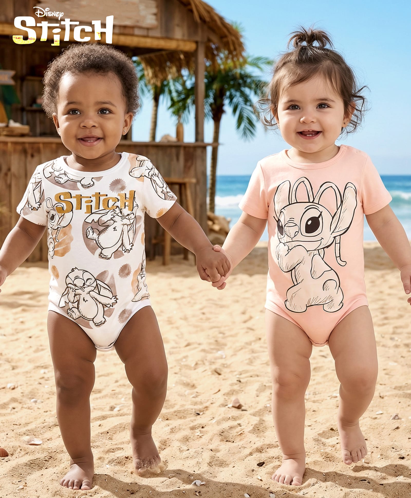 Babyoye Disney Interlock Half Sleeves Onesies with Lilo N Stitch Graphics Pack of 2 - Pink & White-image-15