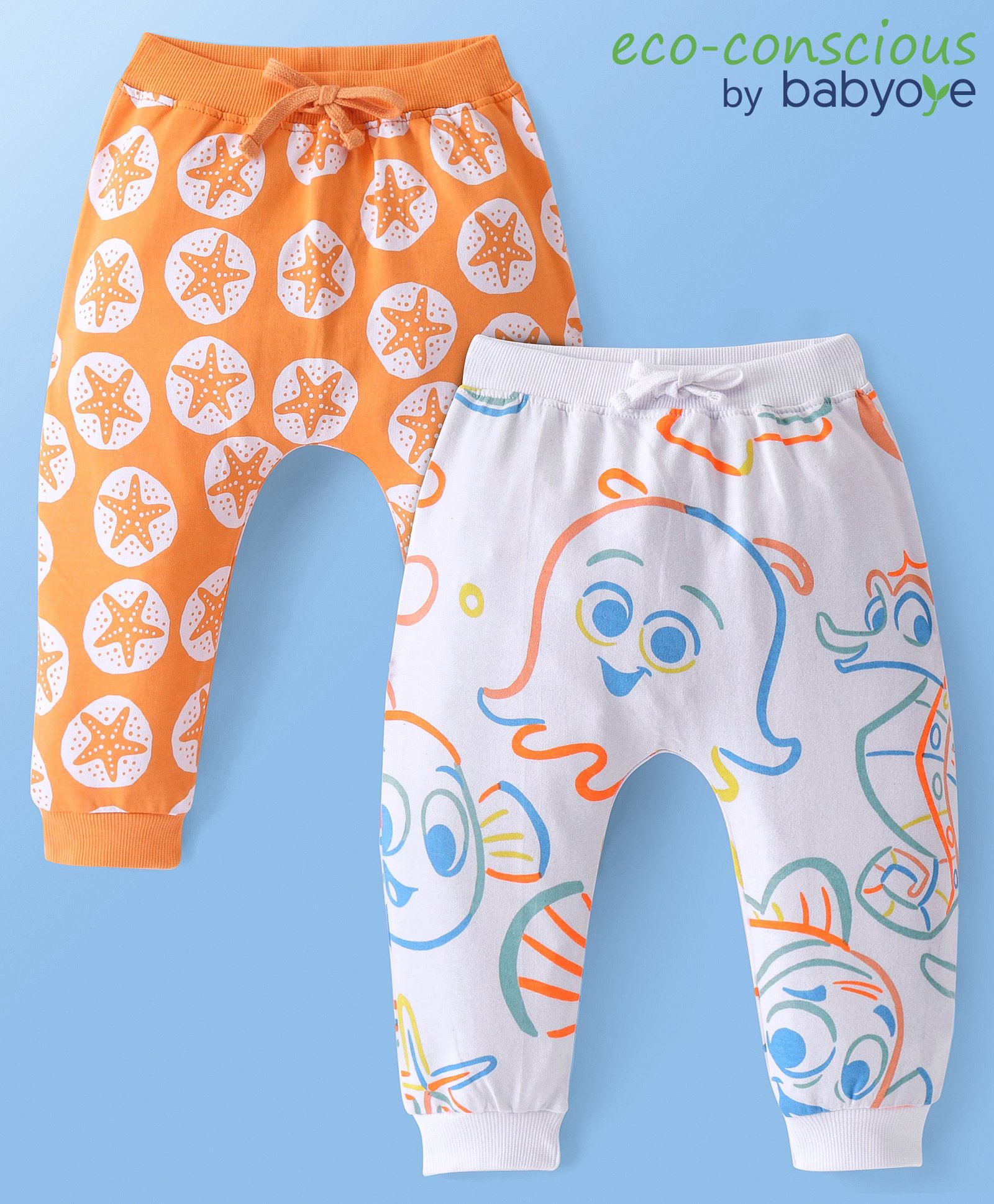 Babyoye Disney Single Jersey Knit Full Length Diaper Leggings With Finding Nemo Graphics Pack of 2 - White & Yellow-image-22