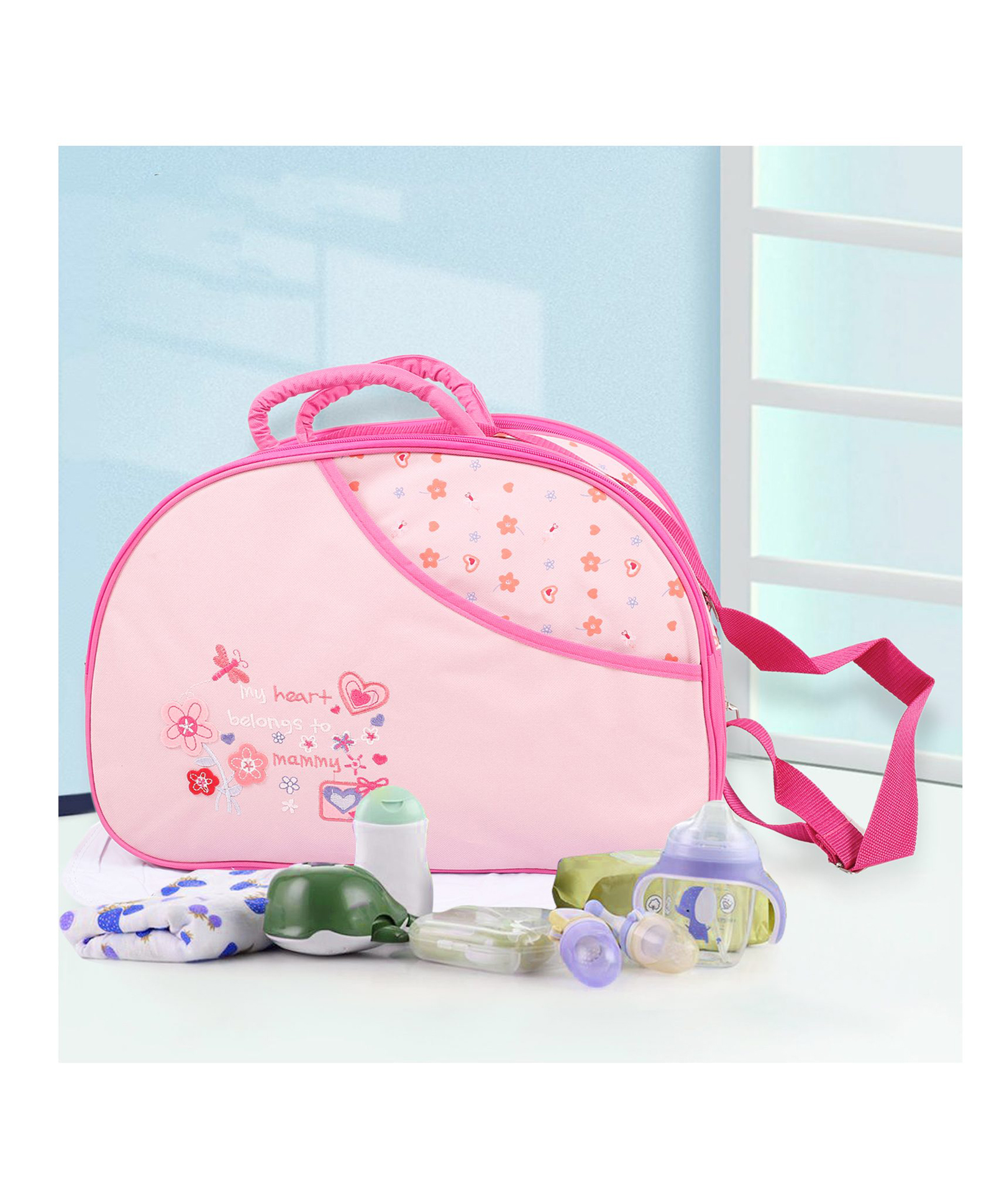 Domenico Diaper Nappy Changing Baby Diaper Bag Baby Bag Mummy Bag Handbag Mama's Bag Diaper Bag One Size - Pink-image-3