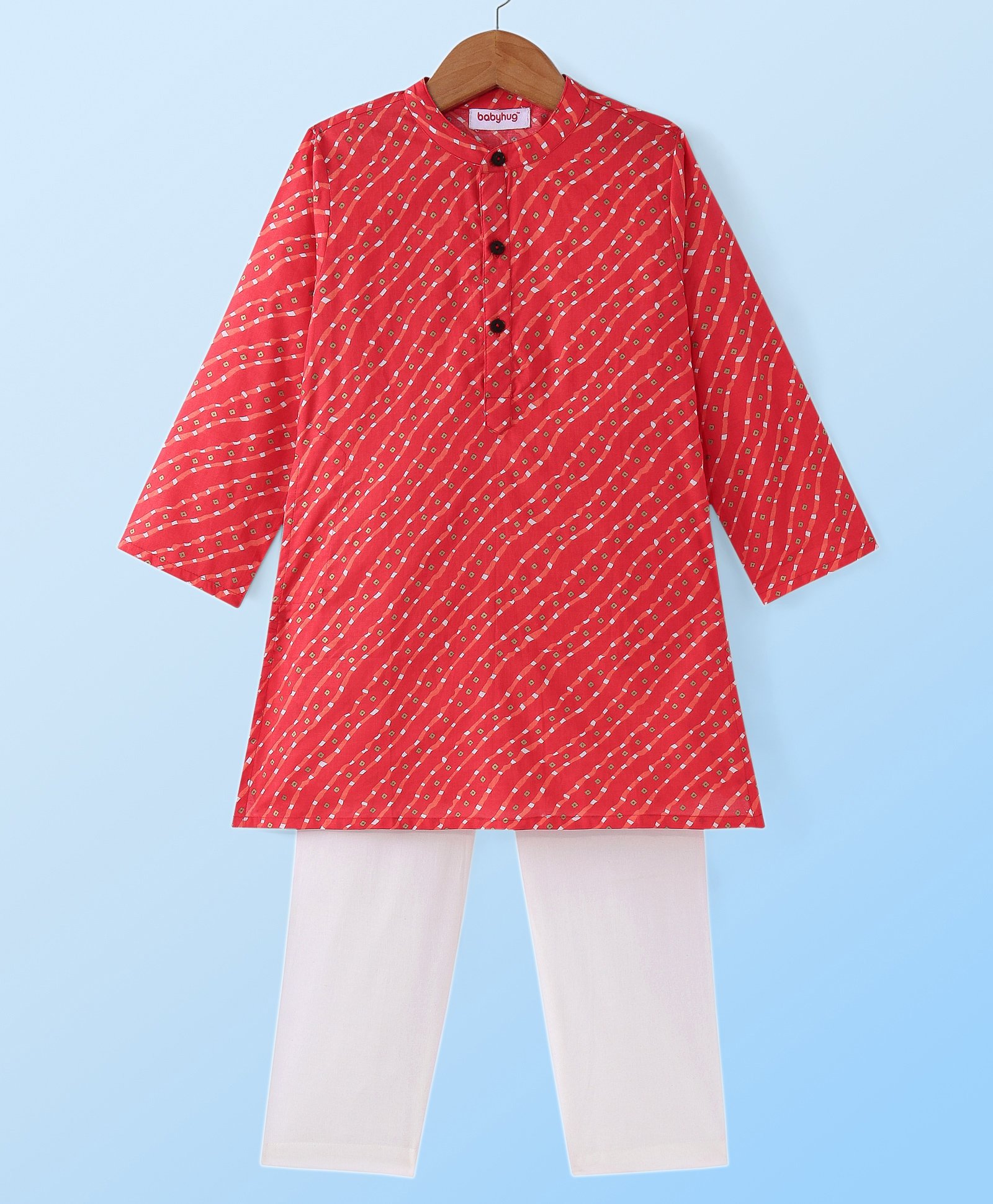Babyhug Cambric Woven Full Sleeves Bhandhni Printed Kurta Pyjama Set - Red-image-33