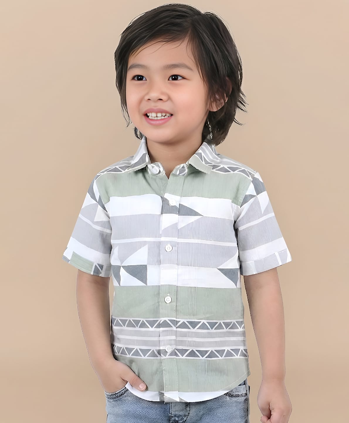 Polka Tots Half Sleeves Abstract Printed Shirt - Grey-picture-23