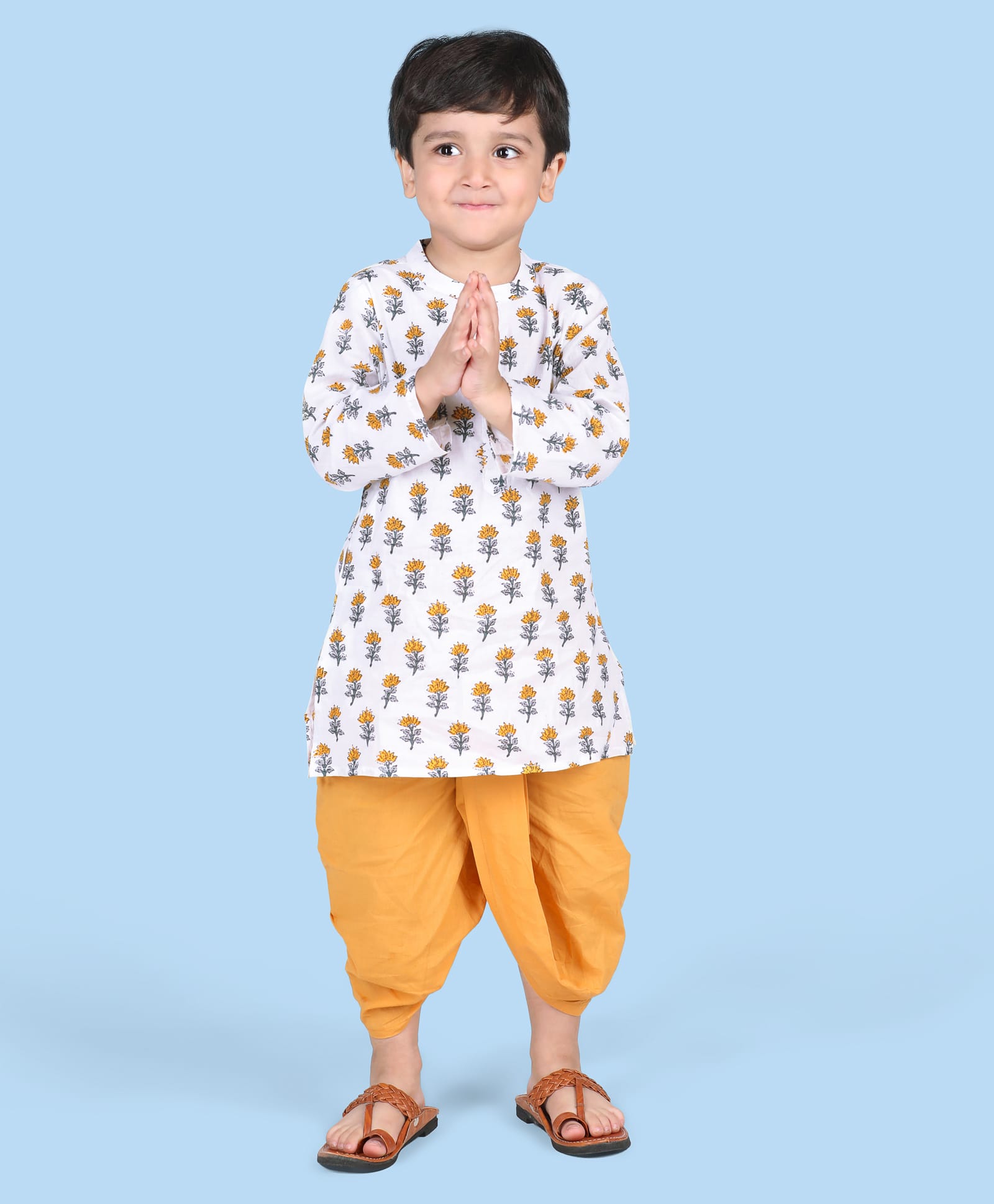 Babyhug Cambric Full Sleeves Floral Printed  Kurta & Dhoti Set - Off White-picture-22