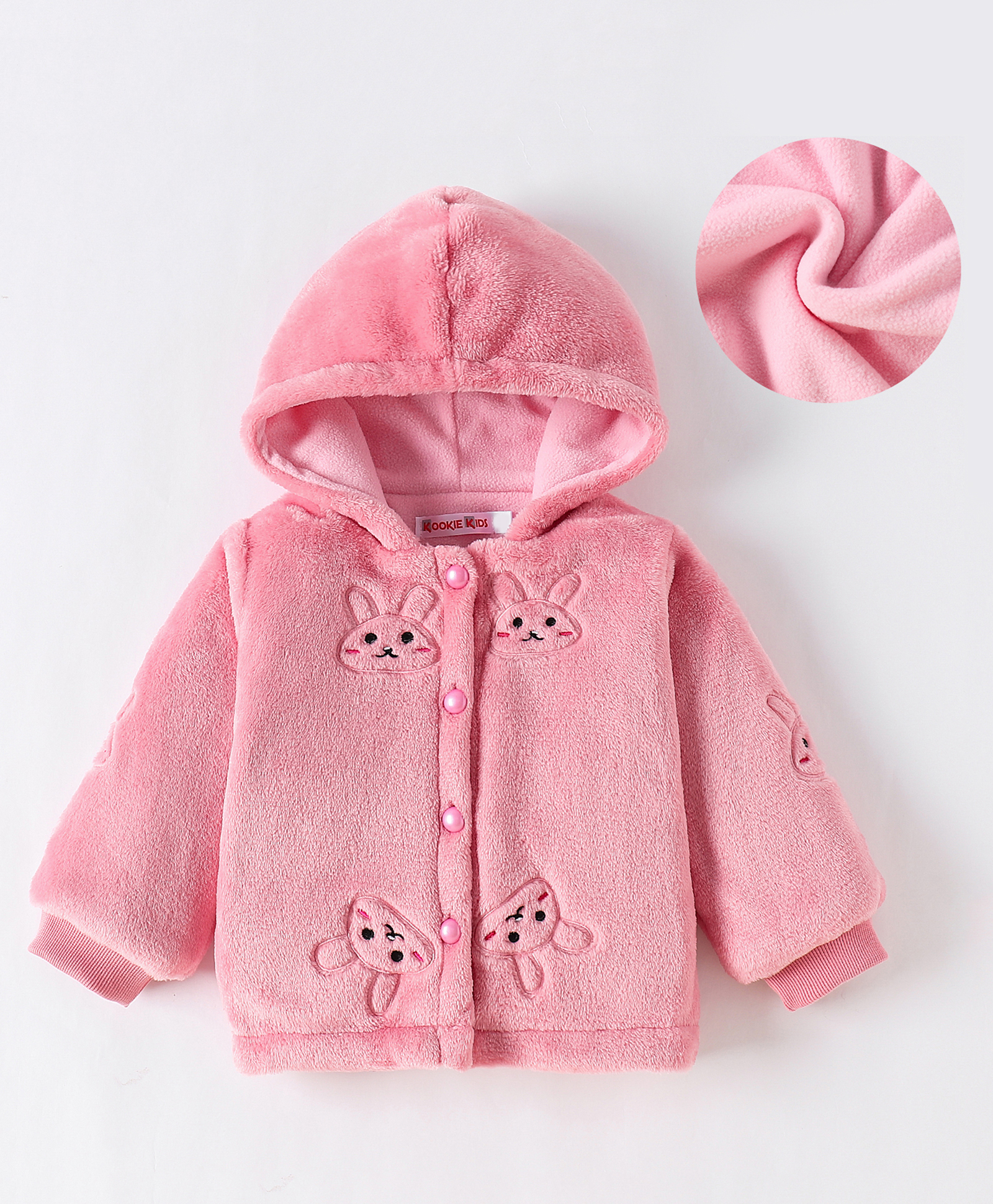 Kookie Kids Full Sleeves Hoodie Jacket with Bear Print- Pink-image-13