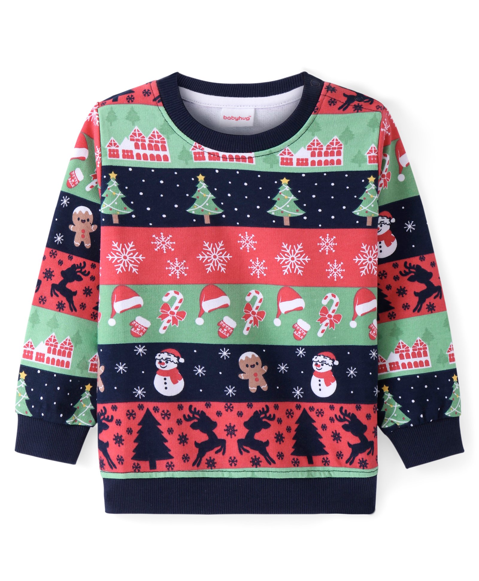 Babyhug Cotton Knit Full Sleeves Sweatshirt With Snowflake Print - Multicolor-image-2