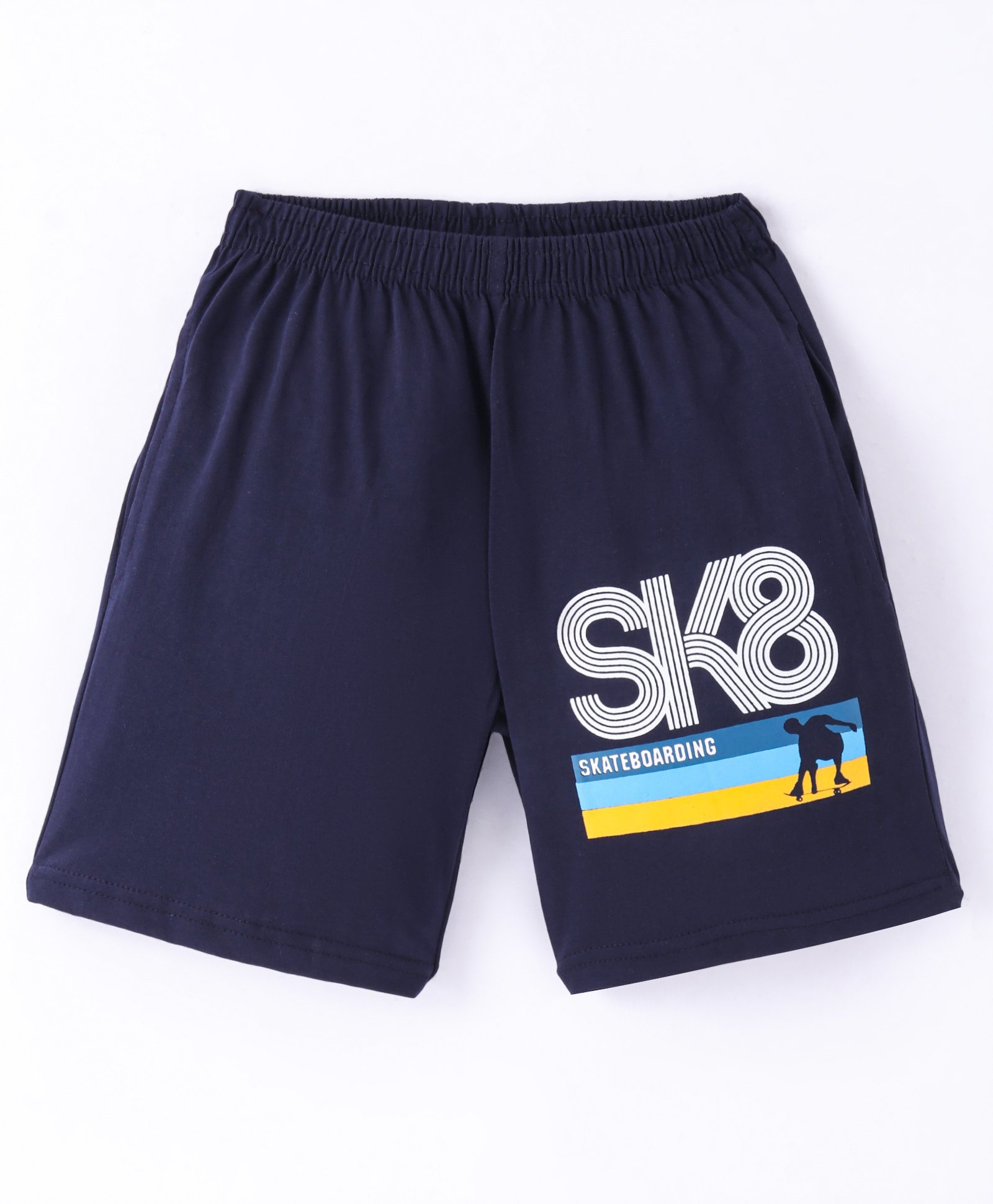 Taeko Single Jersey Knit Knee Length Shorts with Text Print - Navy Blue-picture-39