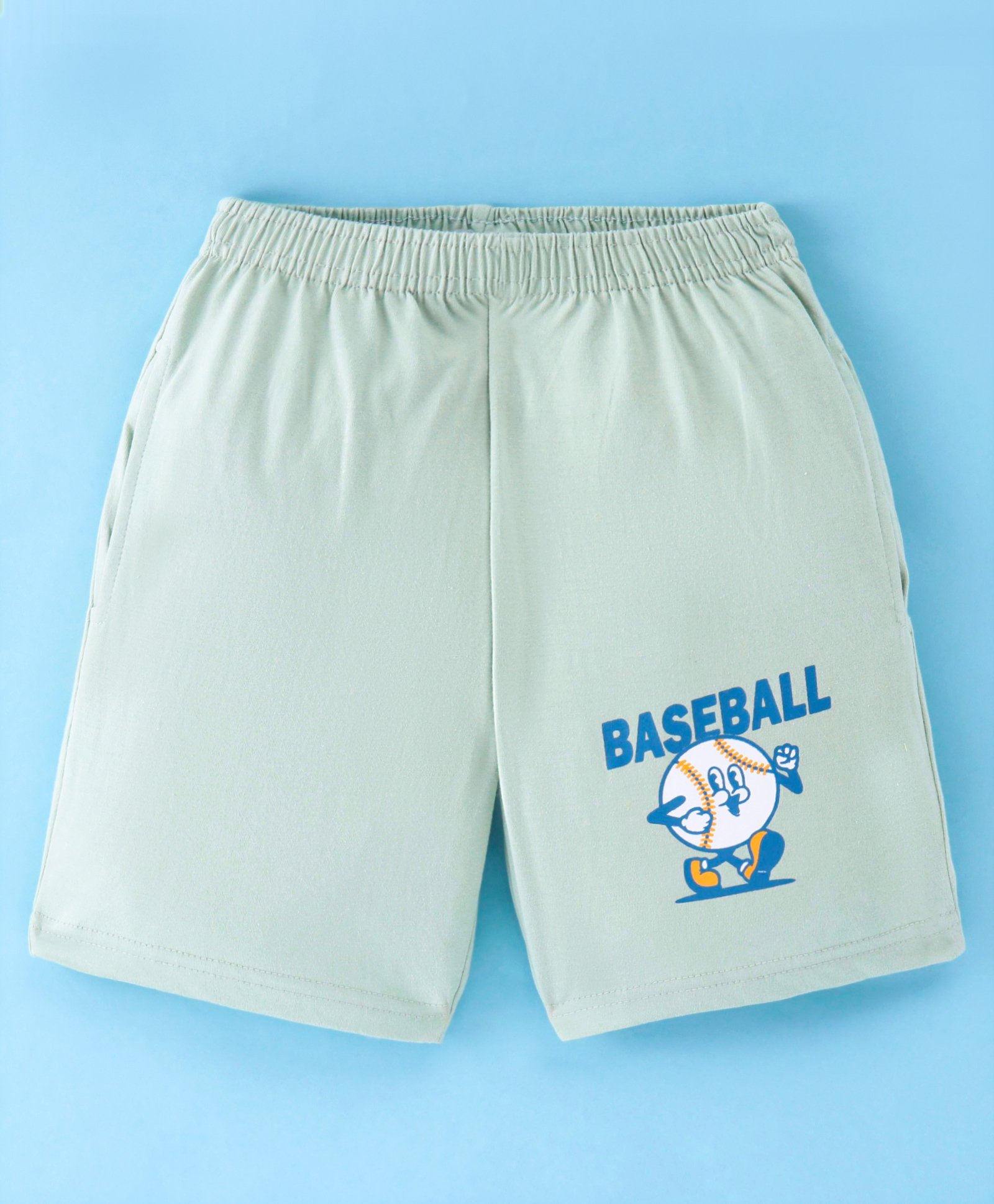 Taeko Single Jersey Knit Knee Length Shorts with Baseball Print - Green-image-25