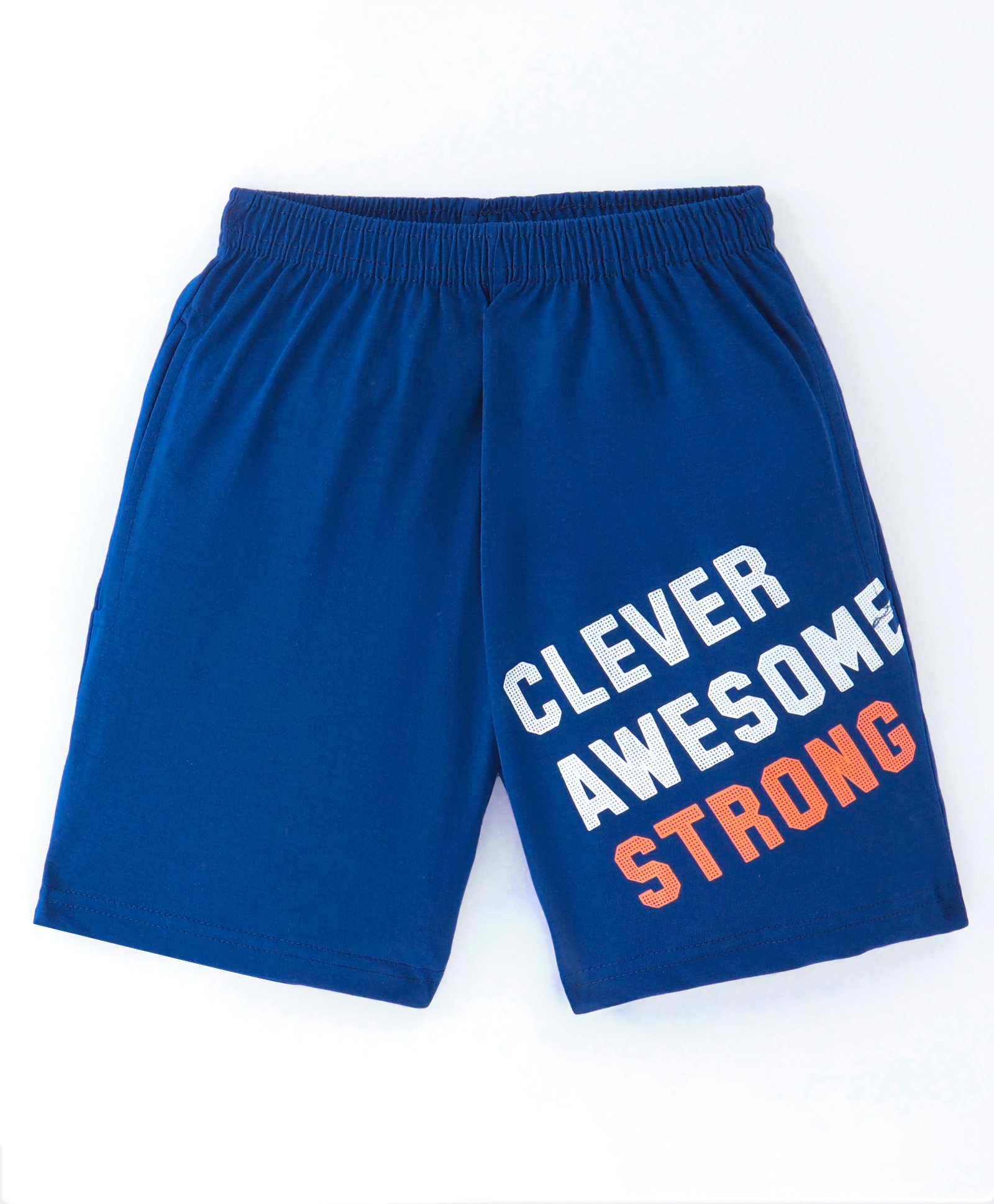 Taeko Single Jersey Knit Knee Length Shorts with Text Print - Blue-image-46