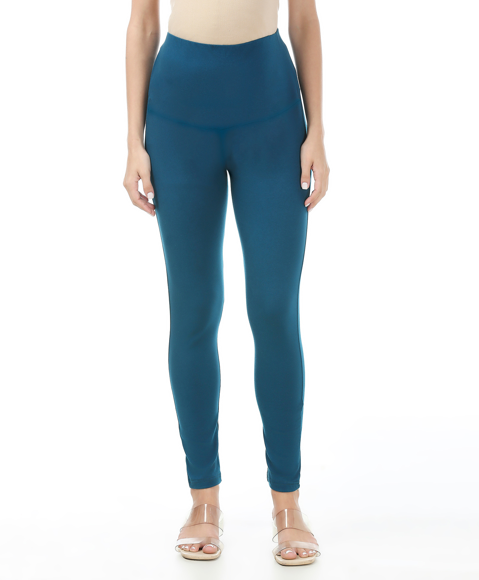 Bella Mama Full Length Maternity Leggings With Tummy Band Solid Color -Teal Blue-image-32