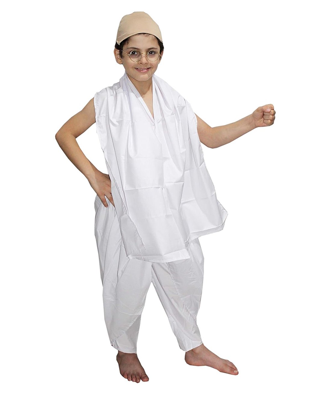 Kaku Fancy Dresses Mahatma Gandhi National Hero Freedom Fighter Republic Day & Independence Day Theme Costume Set - White-image-40
