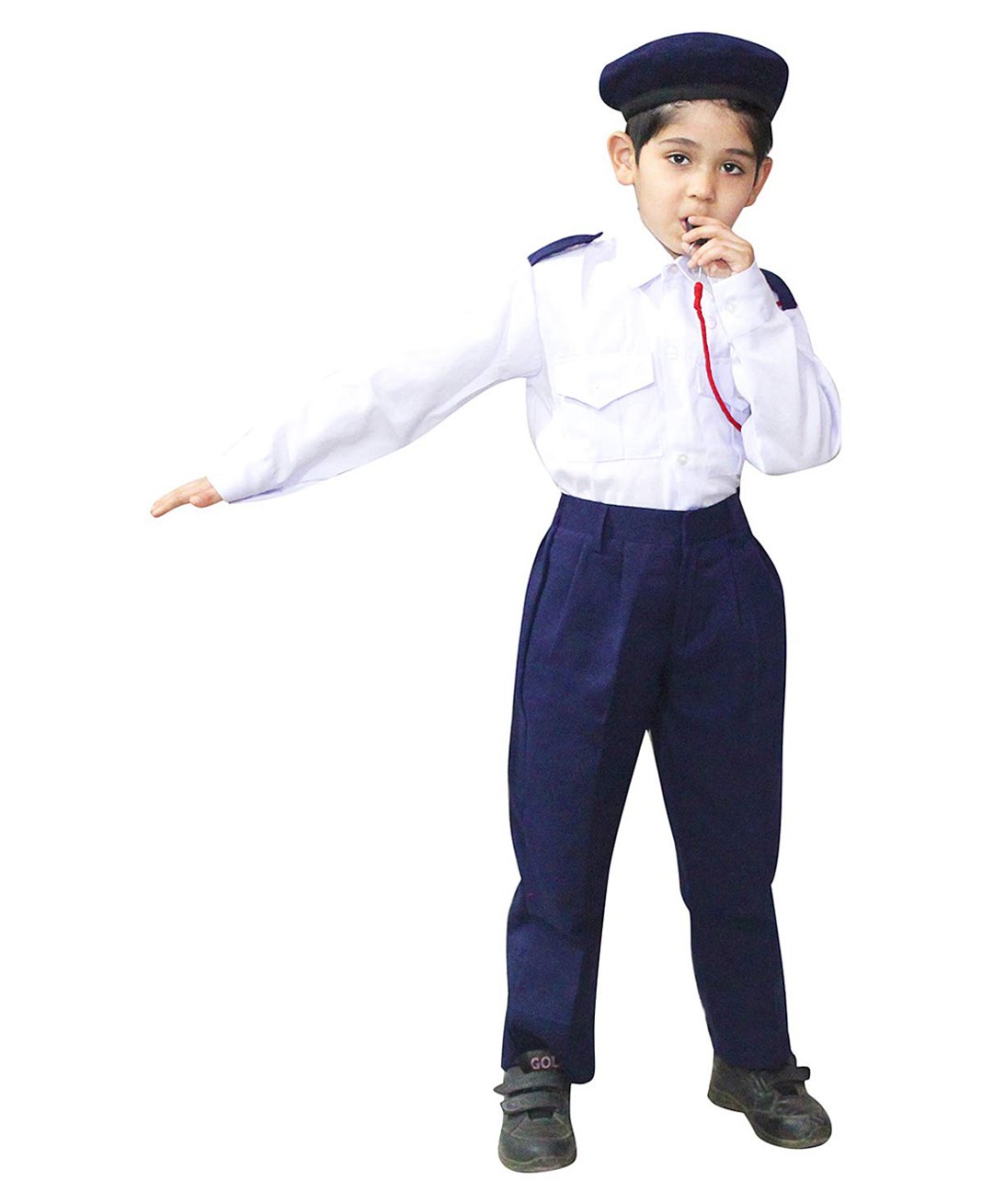 Kaku Fancy Dresses Our Community Helper Traffic Havaldar Theme Costume - White & Blue-image-15