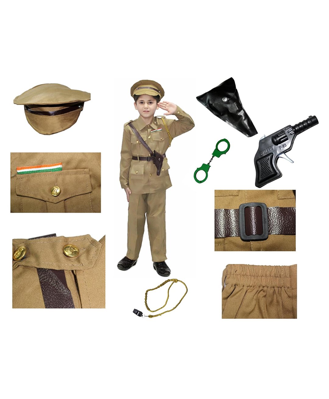 Kaku Fancy Dresses Our Community Helper Police Theme Costume Set - Brown-image-43