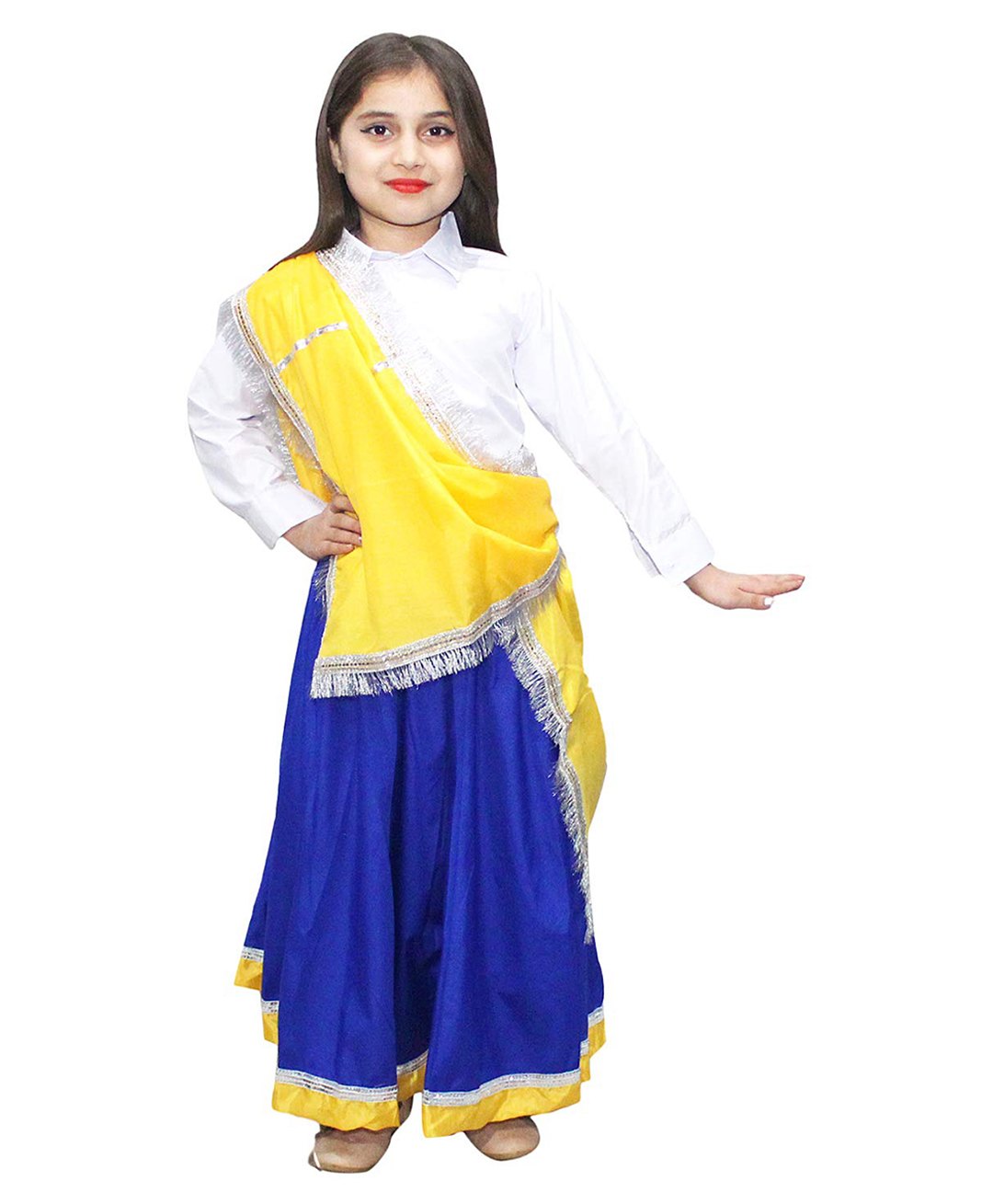 Kaku Fancy Dress Haryanvi Lehenga Choli Dress  Dance Theme Costume Set - Yellow & Blue-image-49