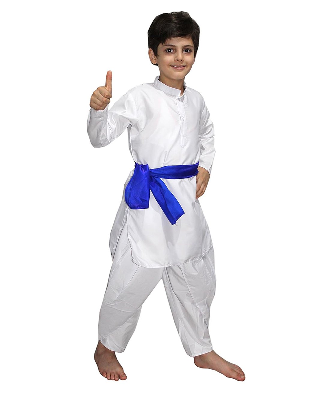 Kaku Fancy Dresses Cotton Haryanvi White Kurta Folk Dance Theme Costume Set - White-image-1