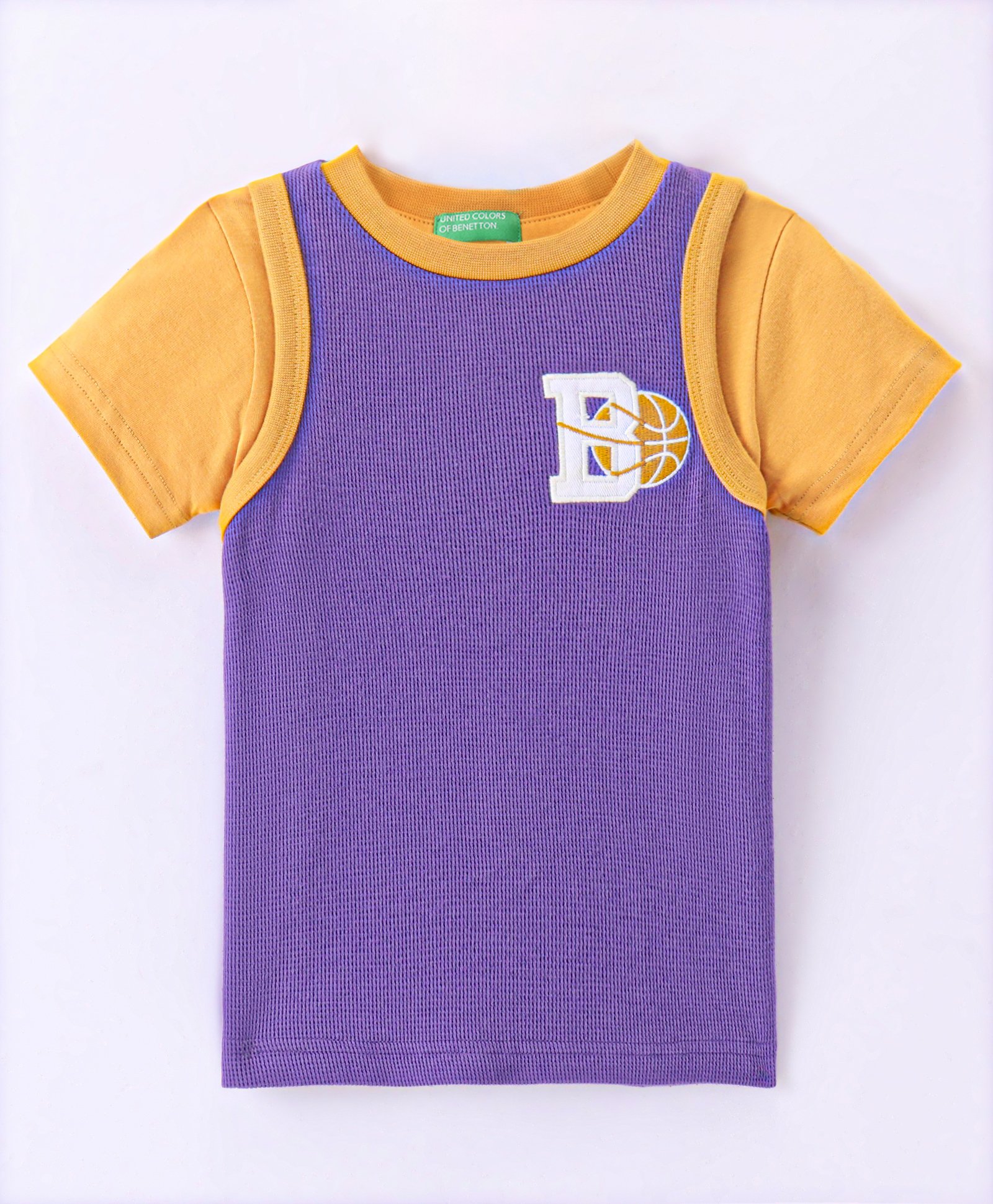 UCB Cotton Knit Half Sleeves Overlap T-Shirt Ball Embroidery - Purple-picture-15
