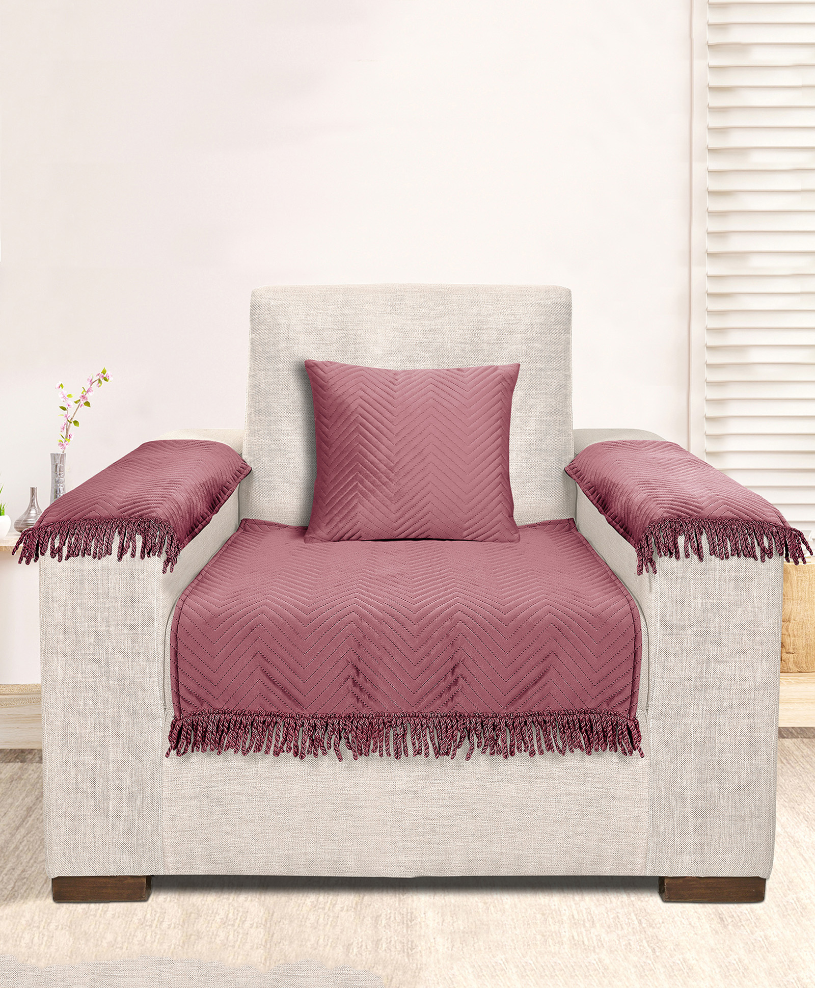 Saral Home Chevron Sofa Cover Set (1 Seat Cover, 1 Cushion Cover, 2 Arm Covers)-image-10