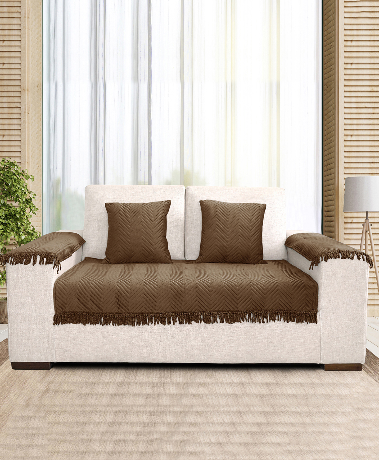 Saral Home Chevron Sofa Cover Set (1 Seat Cover, 2 Cushion Covers, 2 Arm Covers)-image-7