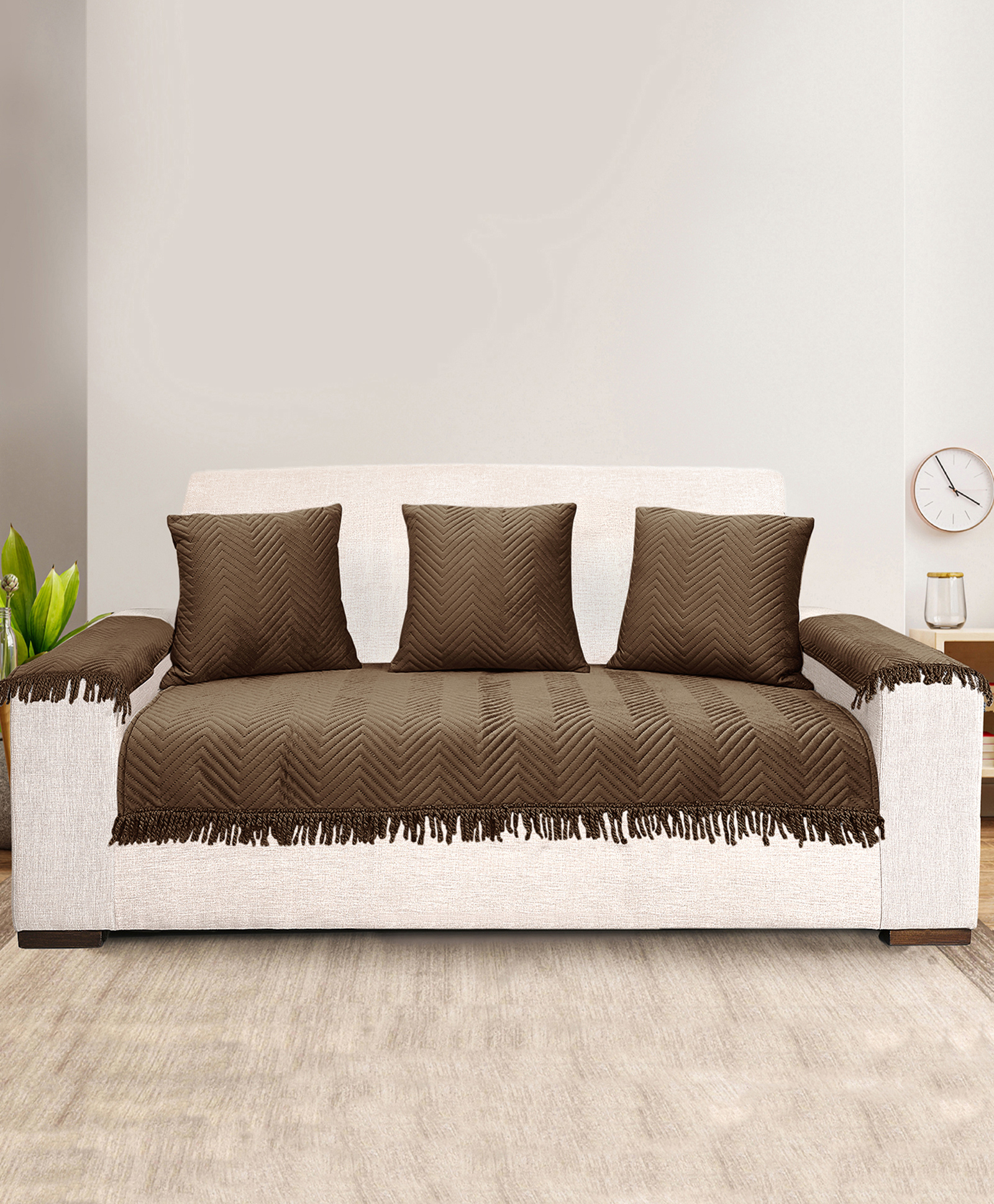 Saral Home Chevron Sofa Cover Set (1 Seat Cover, 3 Cushion Cover, 2 Arm Covers)-image-11