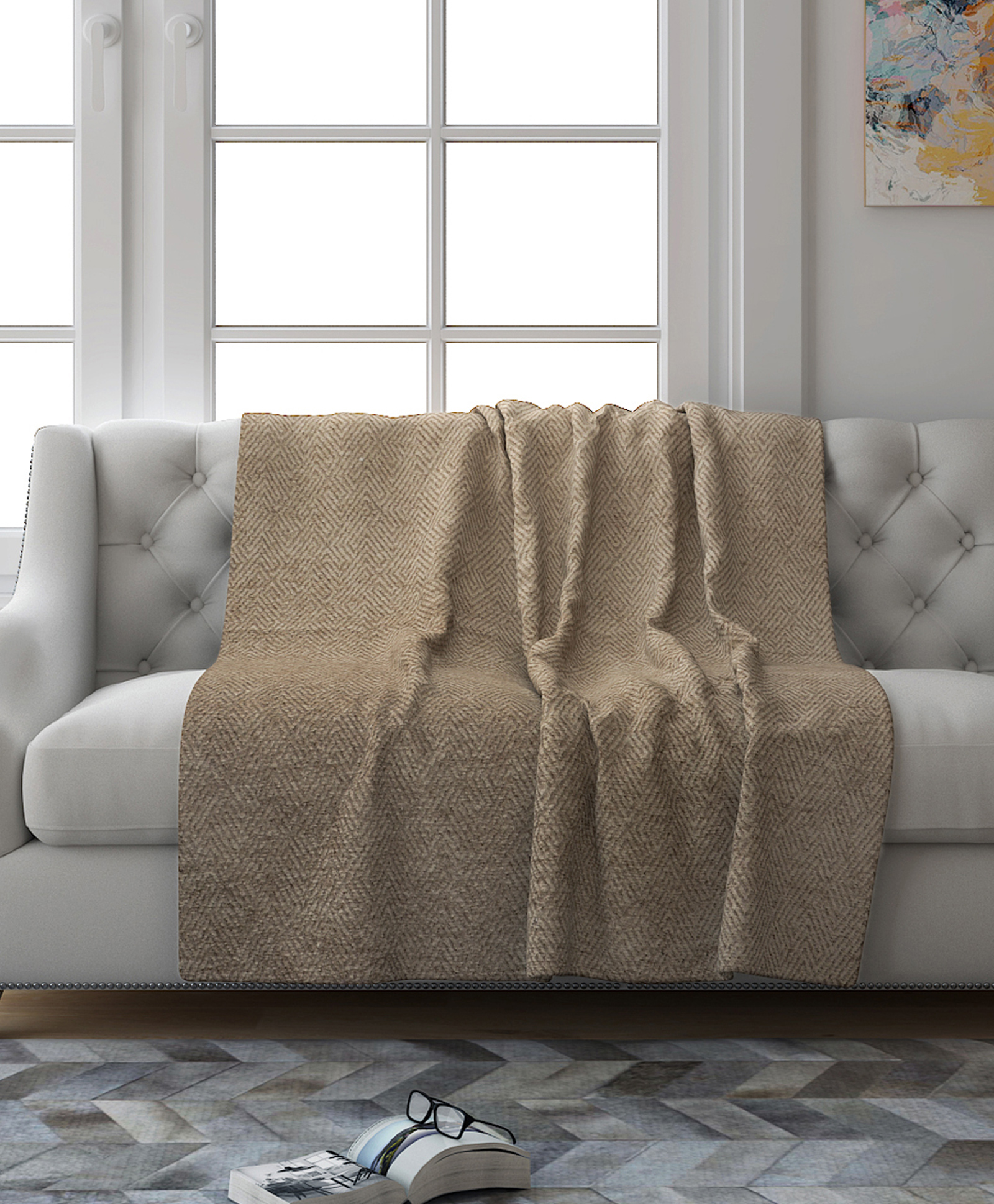Saral Home Chenille 2 Seater Sofa Cover Throw (Beige, 140x160 cm)-image-16