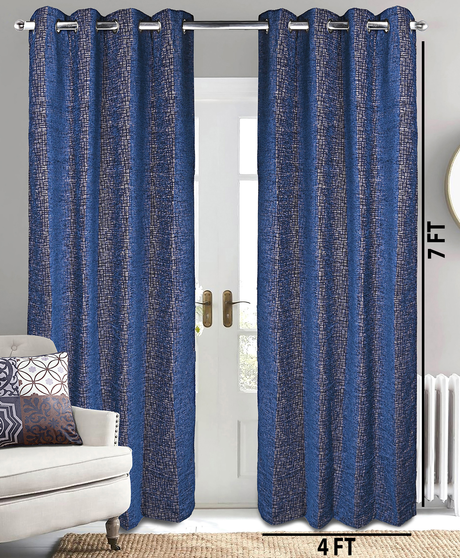 Saral Home Tic tac Chenille & Polyester Yarn Blackout Door Curtains - (Set of 2, 4x7 Ft)