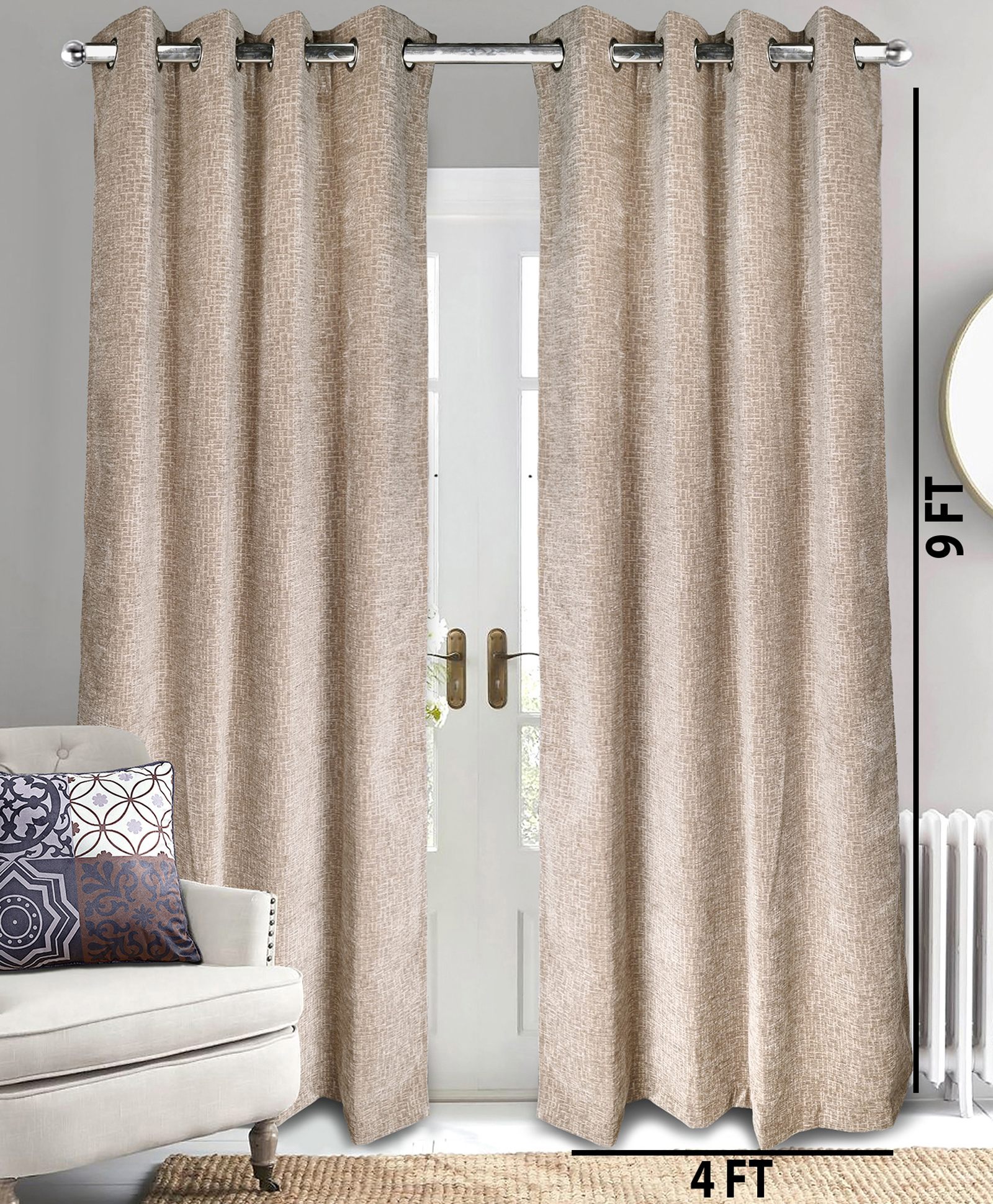 Saralhome Tic tac Chenille & Polyester Long Door Curtains 2pc Beige. 4x9 Feet-image-4