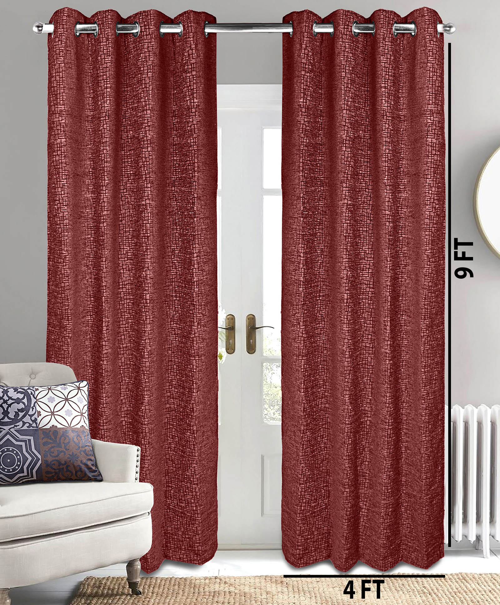 Saralhome Tic tac Chenille & Polyester Long Door Curtains 2pc Maroon. 4x9 Feet-image-47