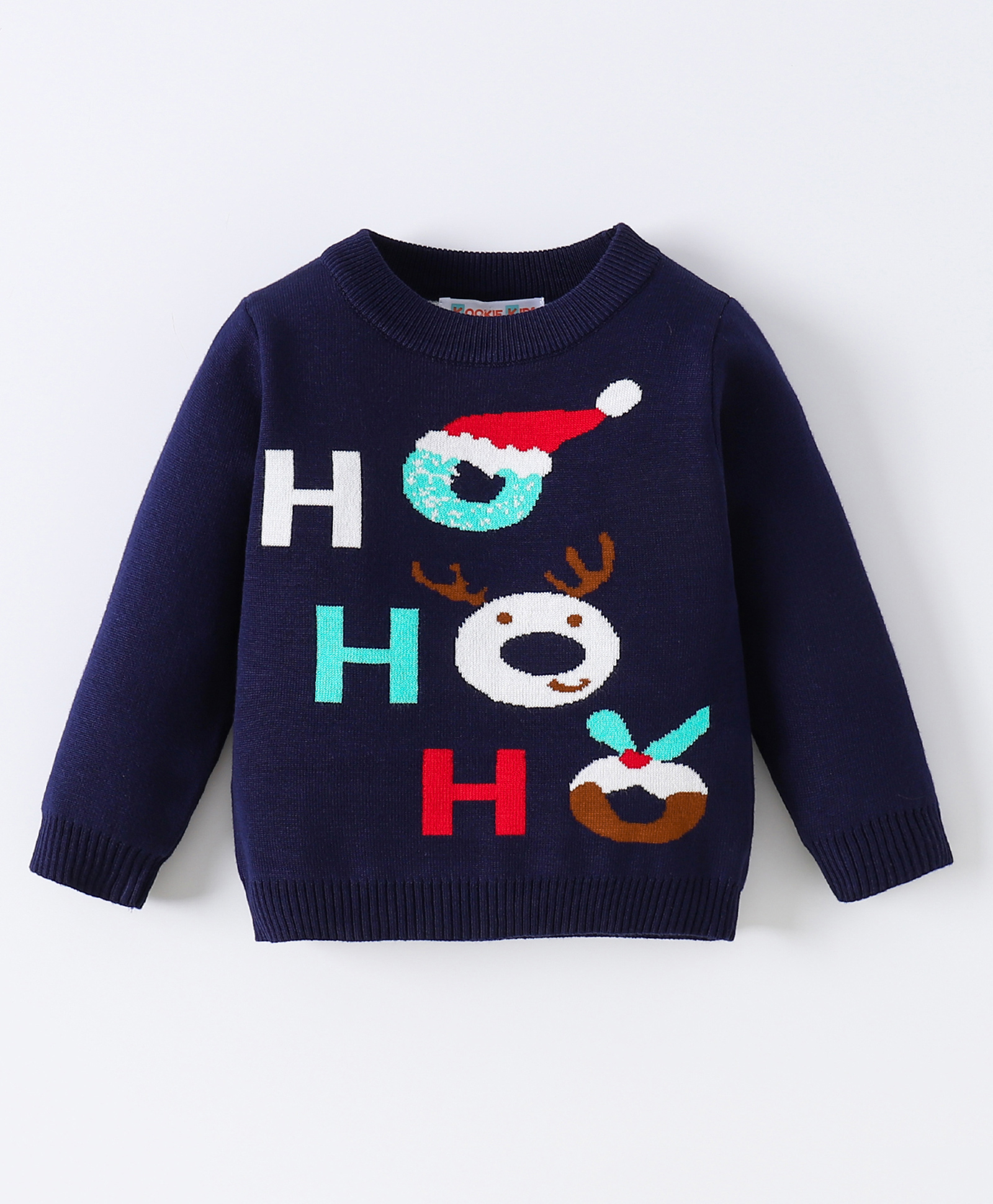 Kookie Kids Full Sleeves Pullover Sweater With Christmas Theme - Navy Blue-image-40