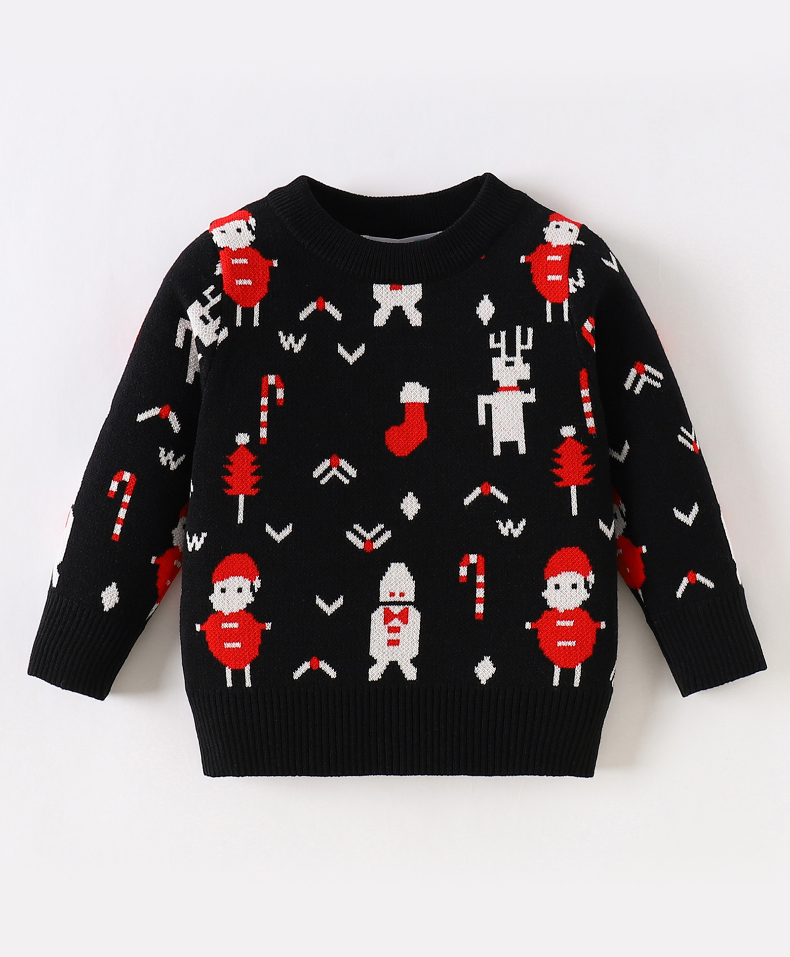 Kookie Kids Full Sleeves Pullover Sweater with Christmas Theme- Black-image-49
