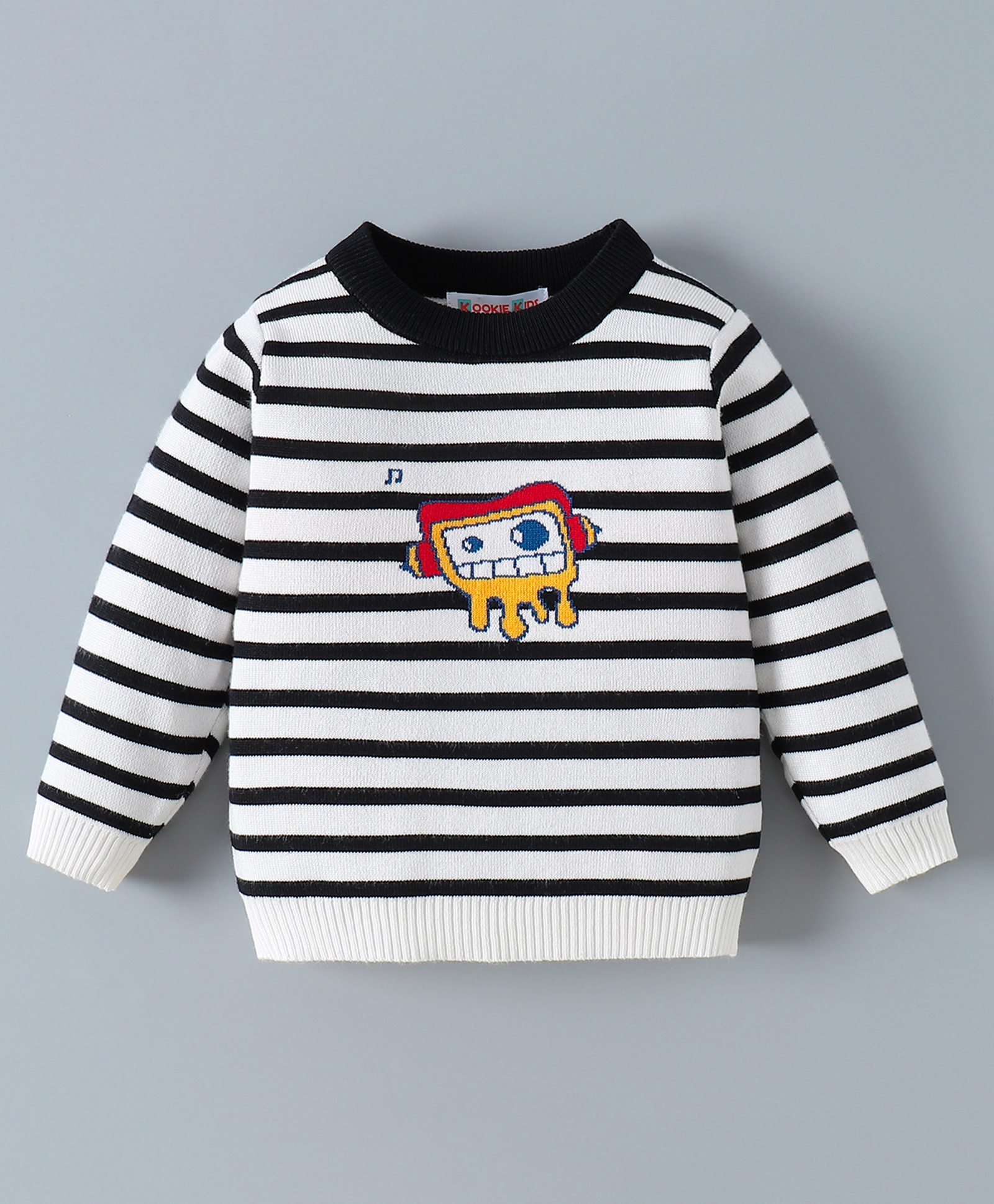 Kookie Kids Full Sleeves Striped Pullover Sweater - White-image-2