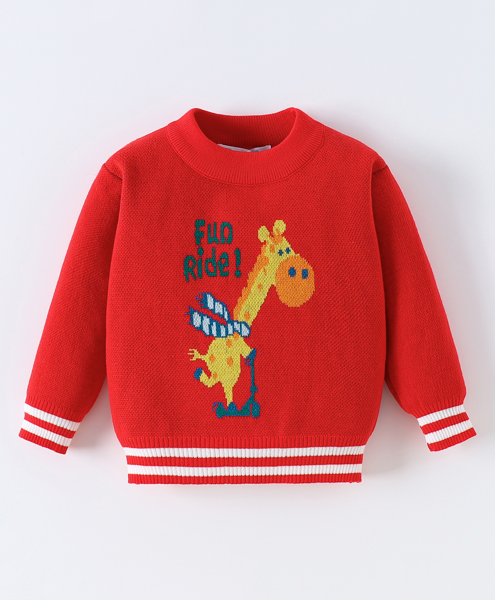 Kookie Kids Full Sleeves Pullover Sweater with Giraffe  Design - Red-image-39
