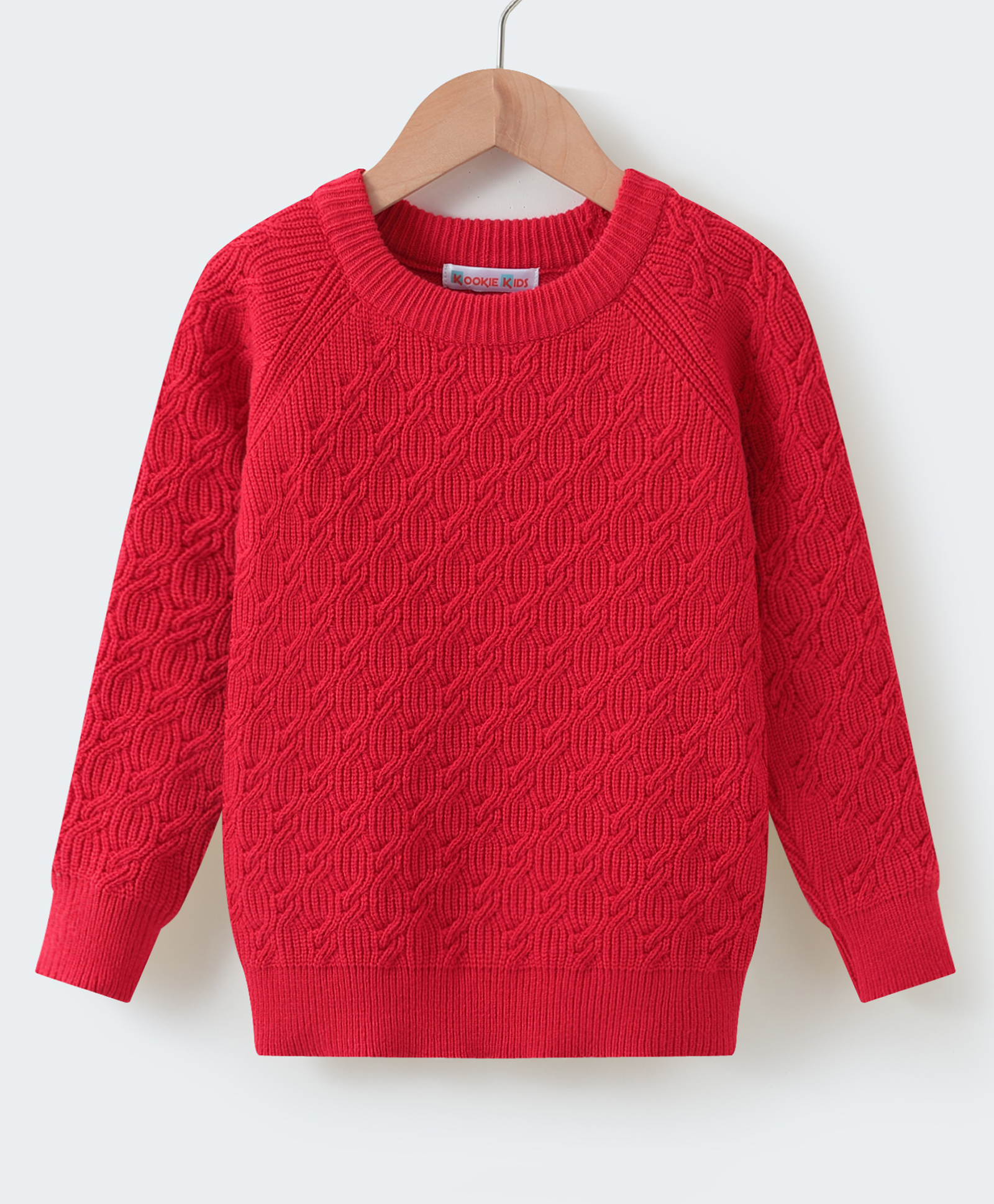 Kookie Kids Knit Full Sleeves Pullover Sweater with Cable Knit Design - Red-image-44