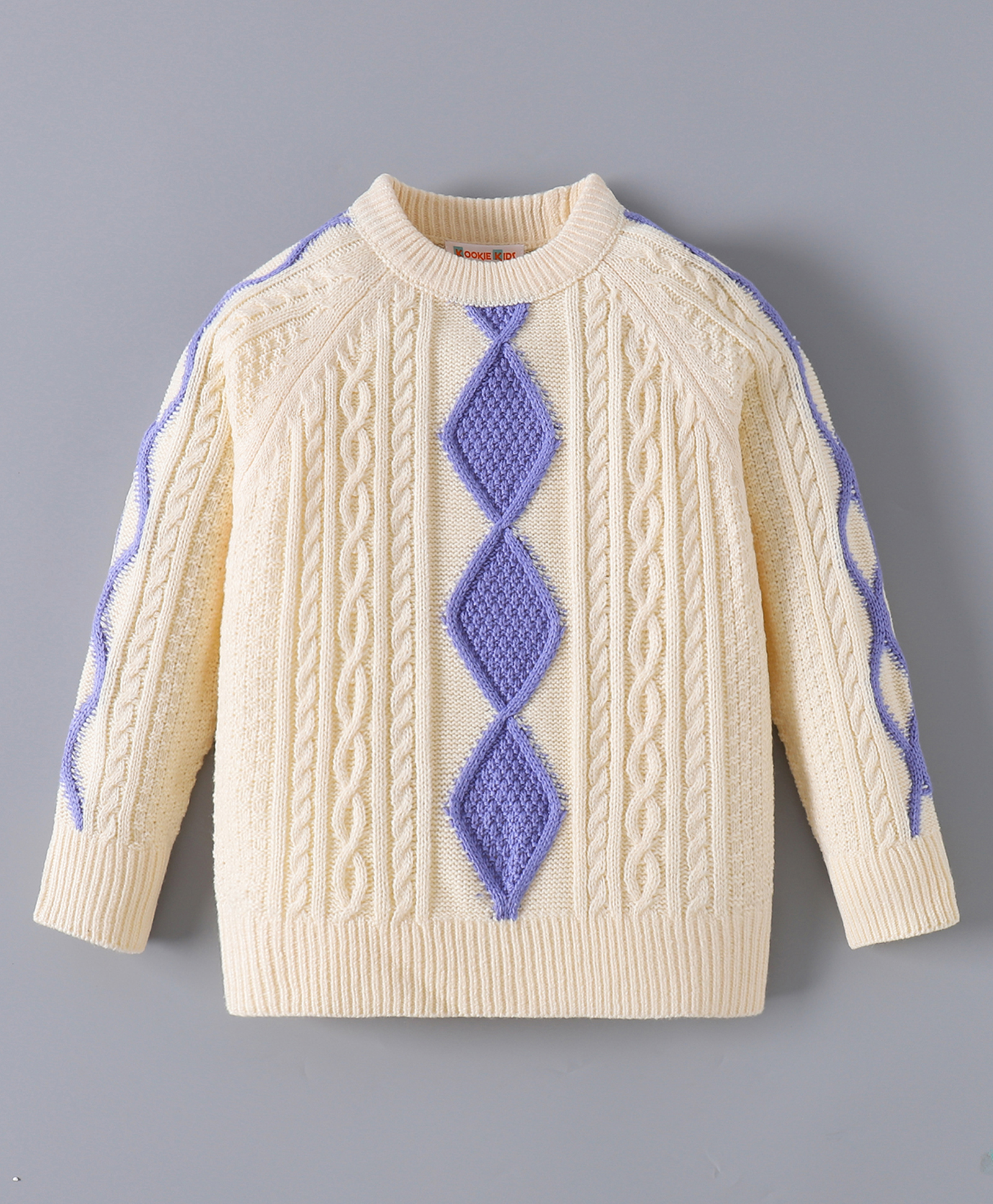 Kookie Kids Full Sleeves Pullover Sweater with Cable Knit Design - Cream-image-22