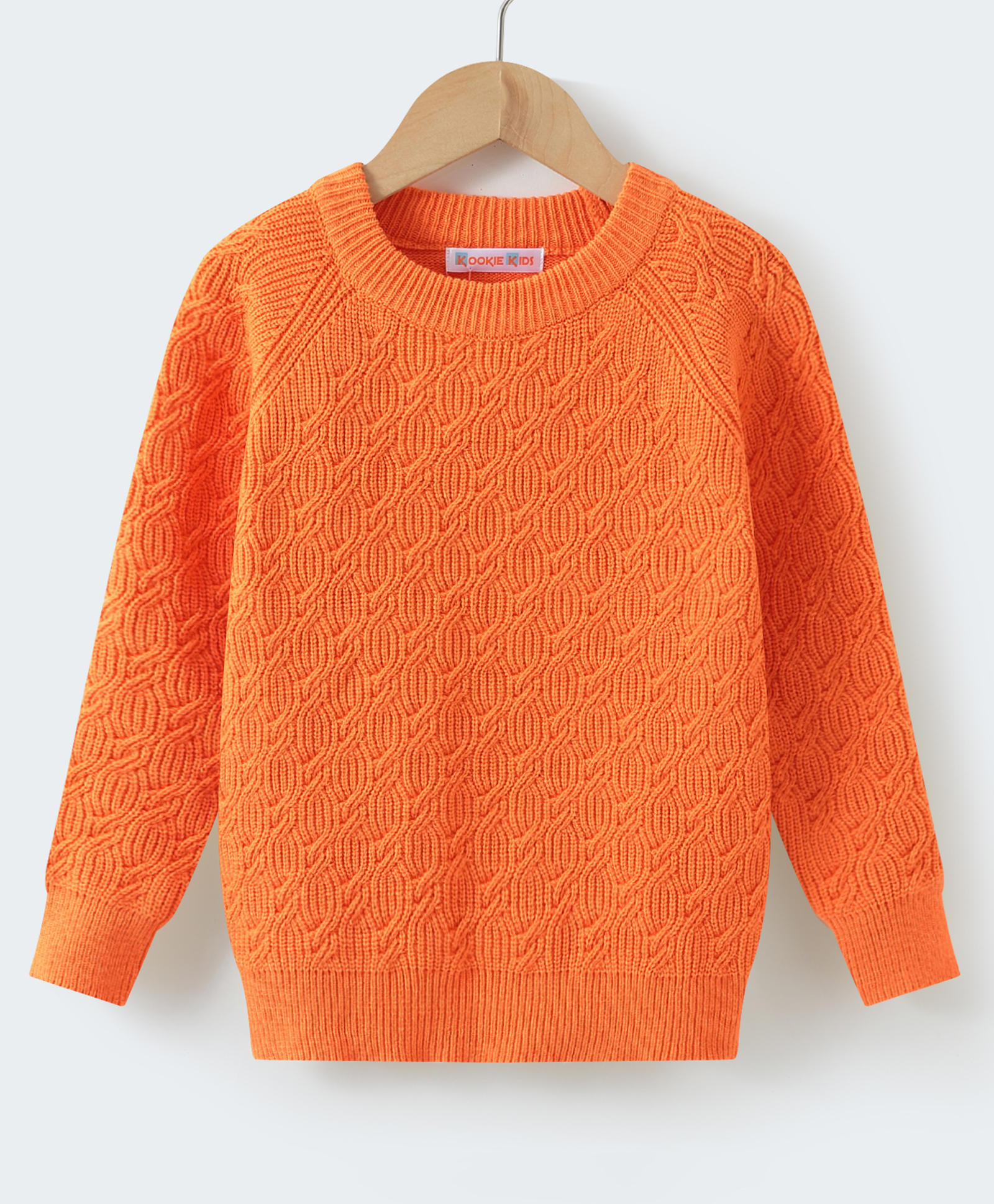 Kookie Kids Knit Full Sleeves Pullover Sweater with Cable Knit Design - Orange-picture-20