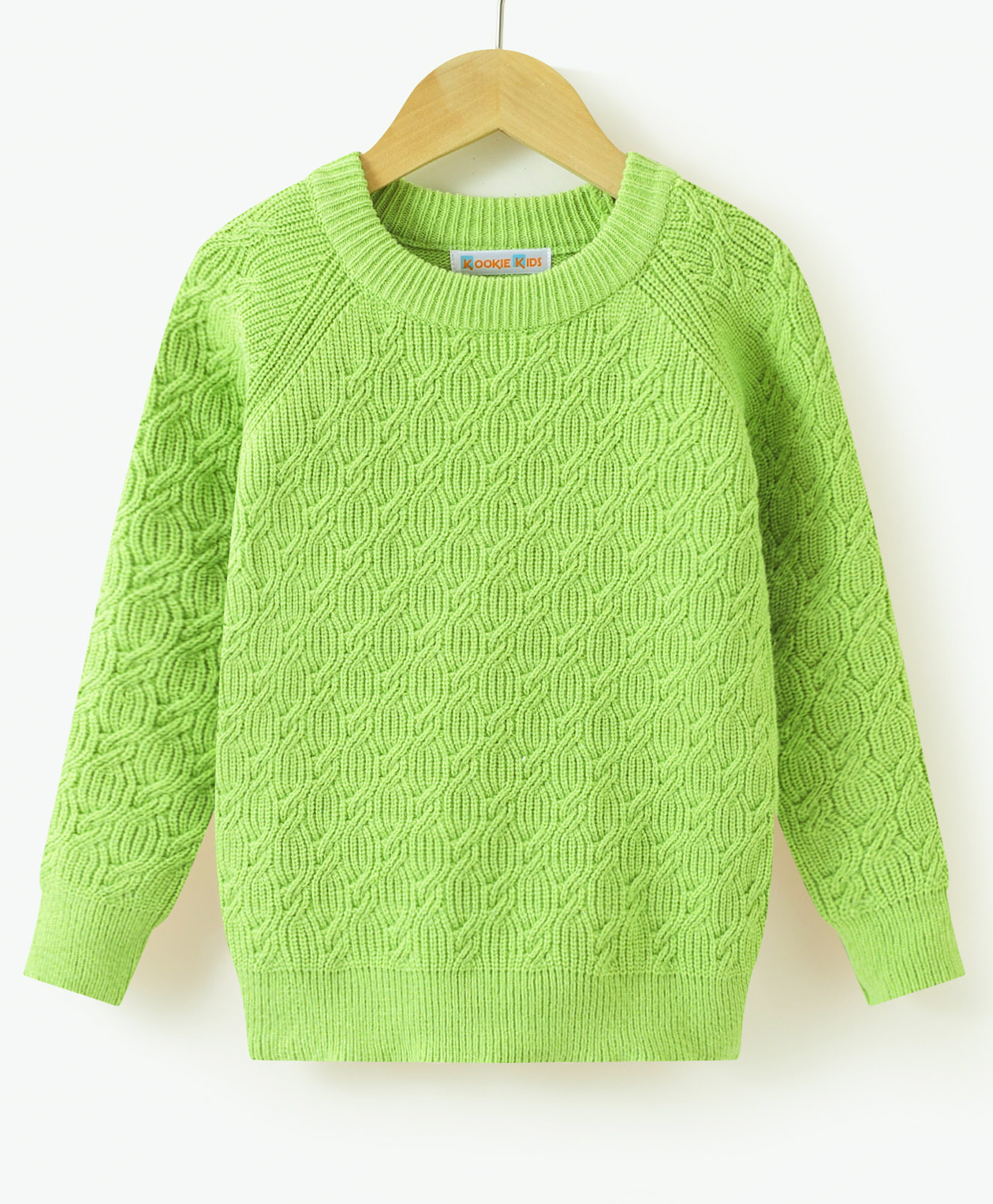 Kookie Kids Knit Full Sleeves Pullover Sweater with Cable Knit Design - Green-picture-23