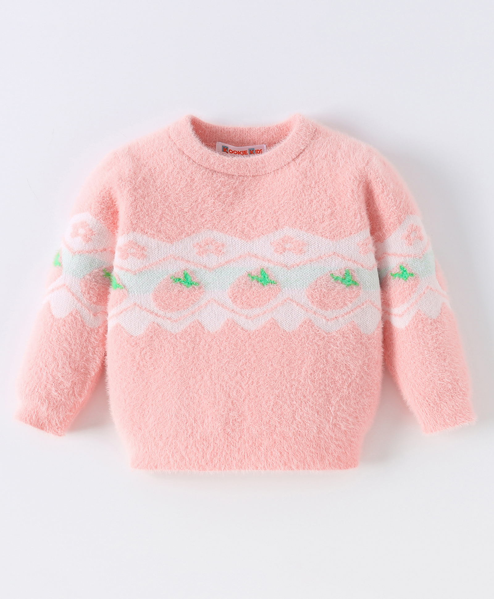 Kookie Kids Full Sleeves Pullover Sweater with Strawberry Design - Pink-image-42