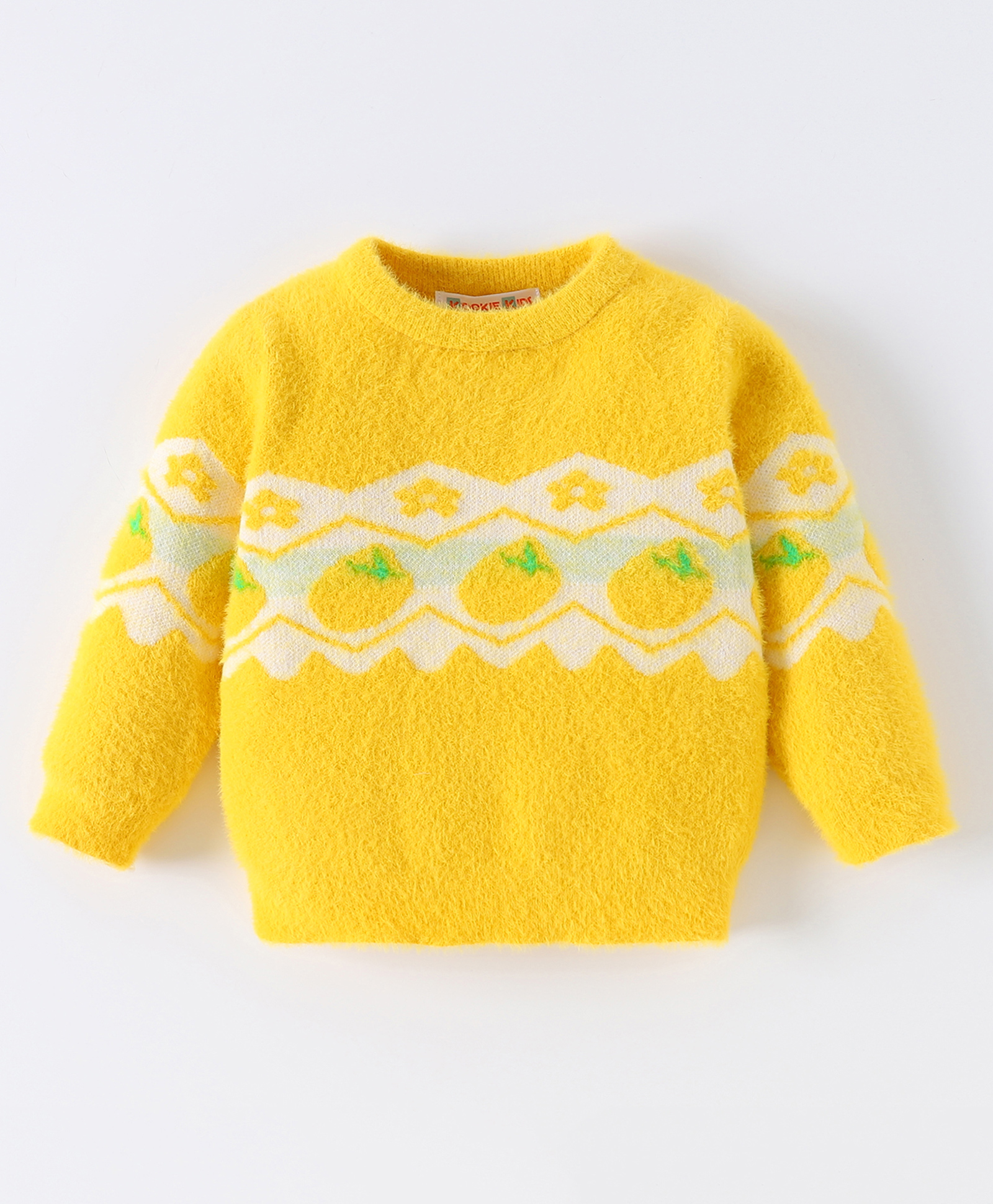 Kookie Kids Full Sleeves Pullover Sweater with Strawberry Design - Yellow-image-17