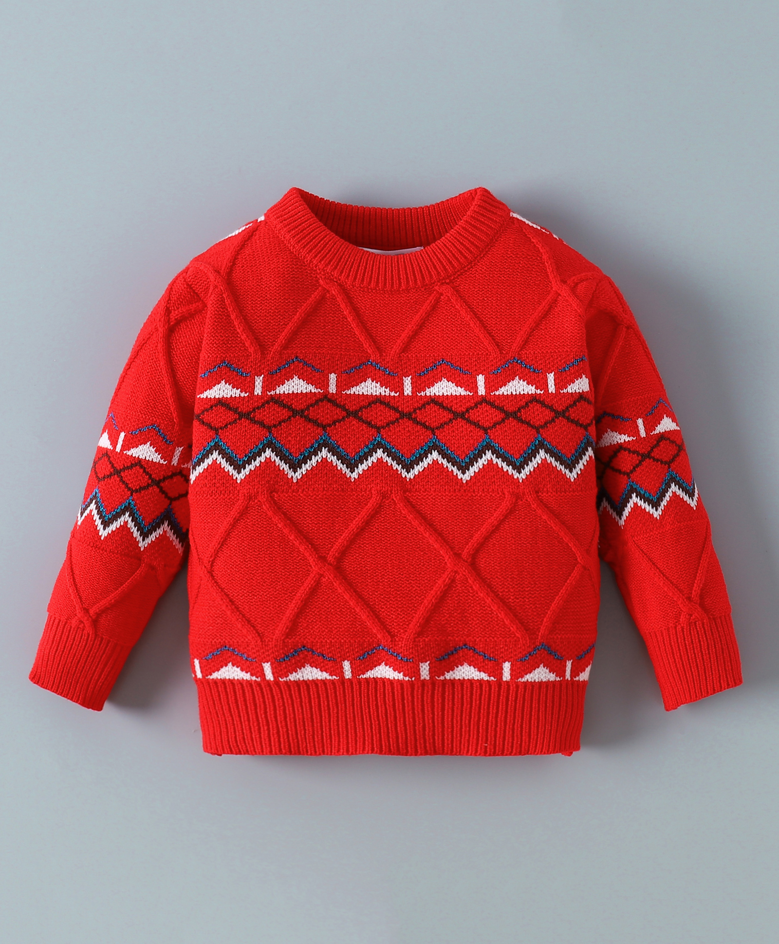 Kookie Kids Full Sleeves Pullover Sweater with Cable Knit Design - Red-image-32
