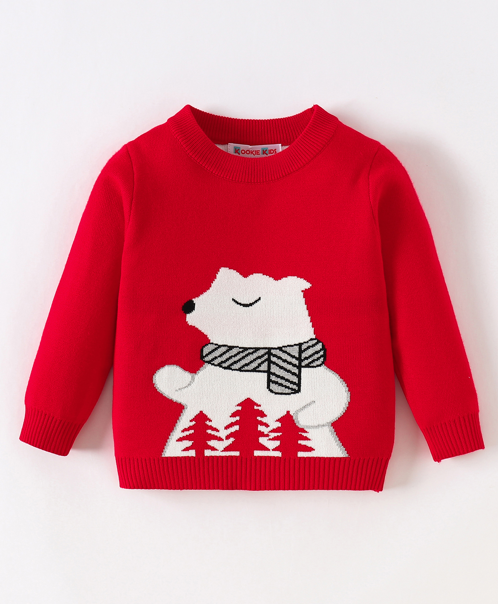 Kookie Kids Full Sleeves Pullover Sweater With Bear Design - Red-image-20