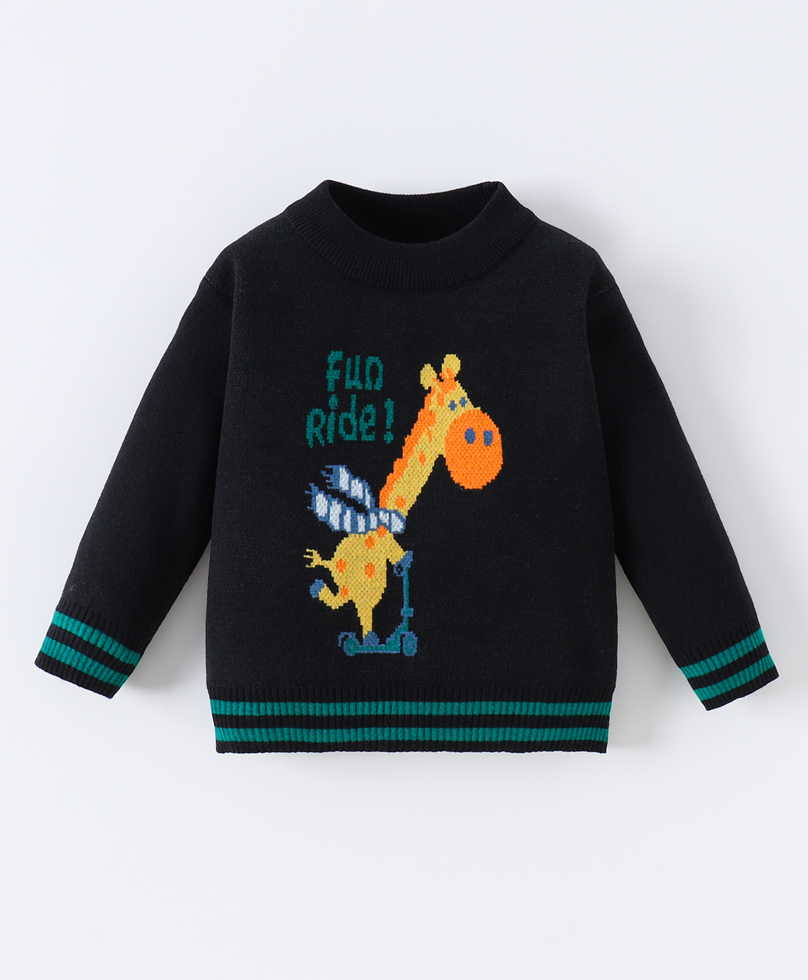 Kookie Kids Full Sleeves Pullover Sweater with Giraffe  Design - Black-image-21