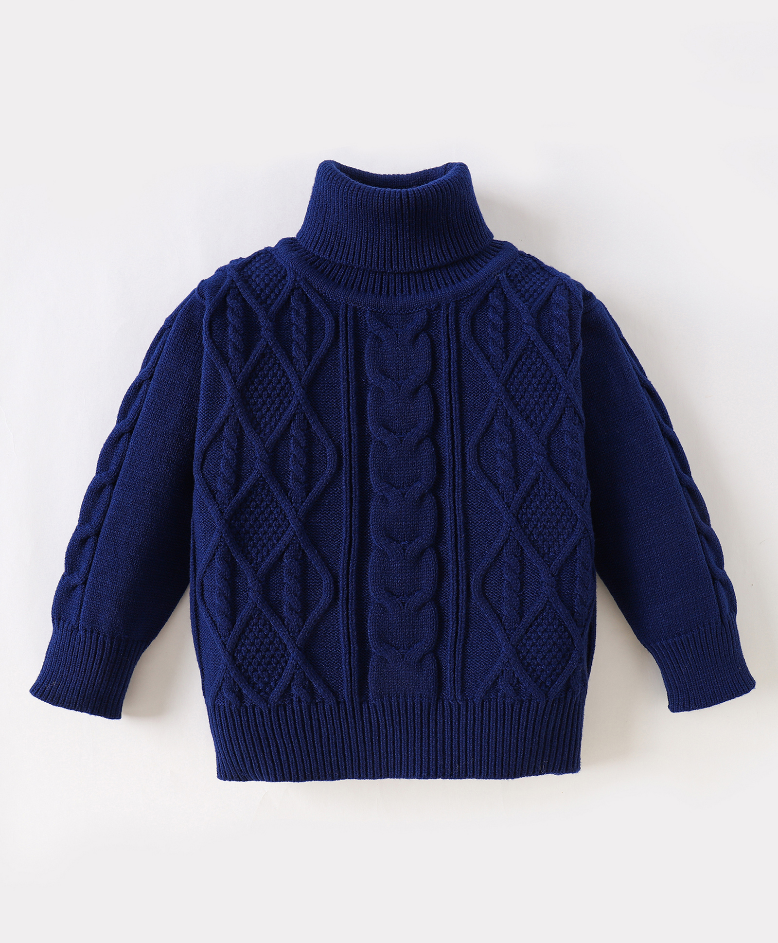 Kookie Kids Cable Knit Full Sleeves Pullover Sweater with Turtleneck - Navy Blue-image-33