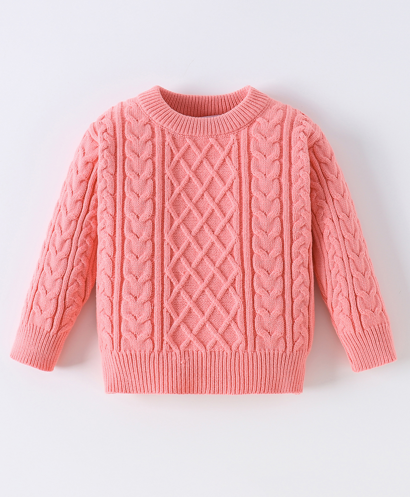 Kookie Kids Viscose Knit Full Sleeves Pullover Sweater With Cable Knit Design & Solid Colour - Pink-picture-35