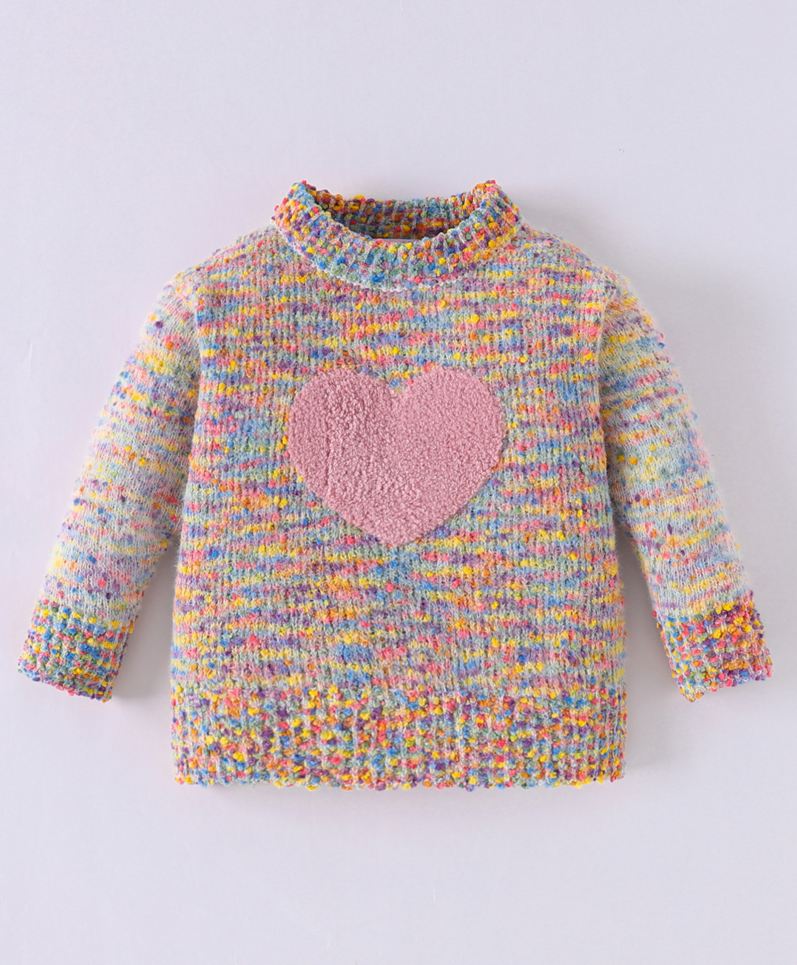 Kookie Kids Full Sleeves Pullover Sweater with Heart Embroidery - Multicolour-image-37