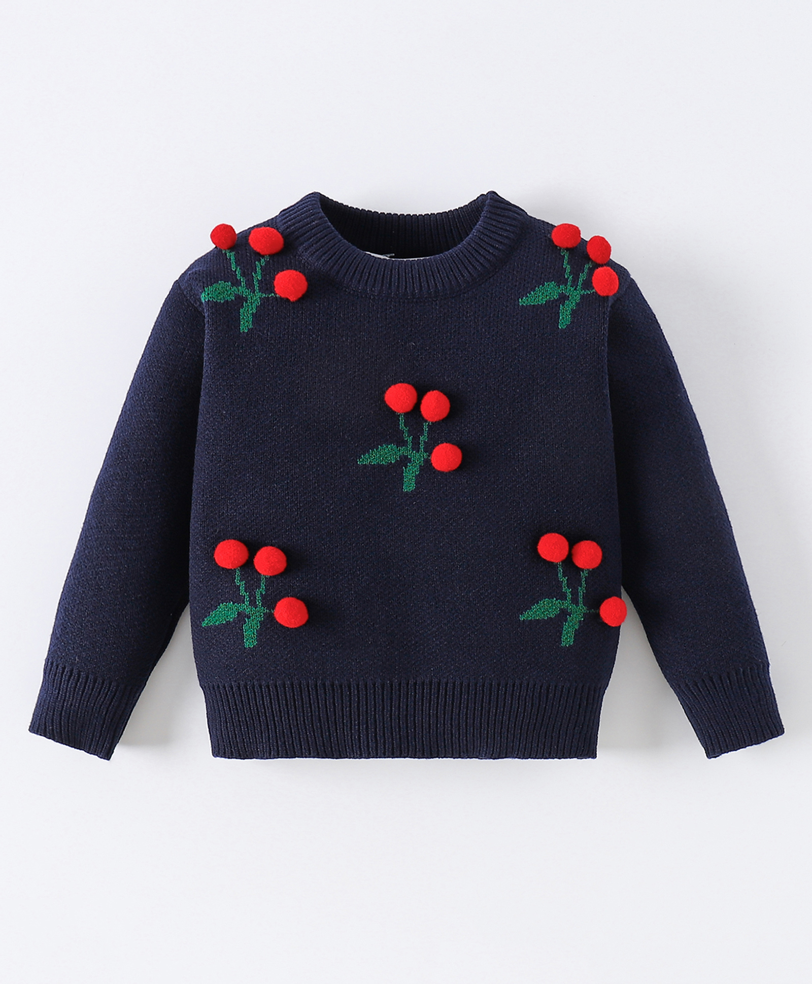 Kookie Kids Full Sleeves Pullover Sweater with Cheery Applique - Navy Blue-image-44