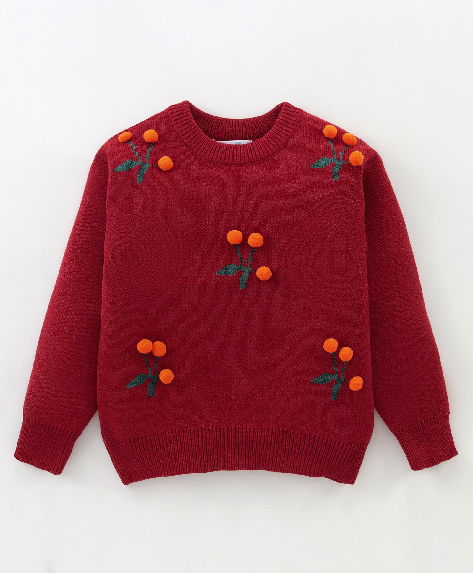 Kookie Kids Full Sleeves Pullover Sweater with Cheery Applique - Maroon-picture-12